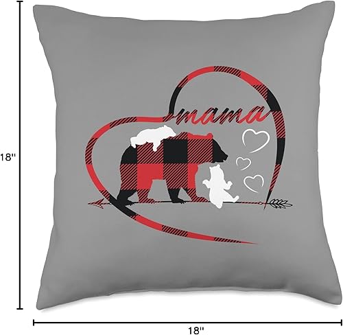 Miniatura 4 de Mama Bear Gifts by Jeremiah James Co Mama Bear - Almohada de 2 cachorros para mamá, mujer, diseño de búfalo rojo, a cuadros, 18 x 18 pulgadas,