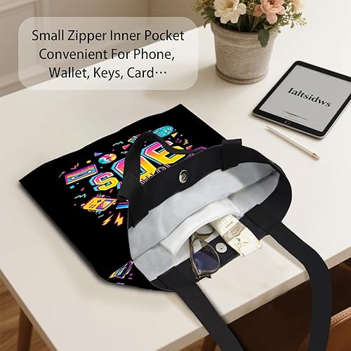 Miniatura 3 de Bolsa de lona estética floral - Estampado de flores botánicas con bolsillo interior con cremallera y cierre de hebilla magnética