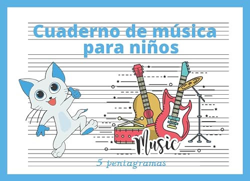 Cuaderno de Música 5 pentagramas: Libreta para notación musical para niños, papel pautado, 5 pentagramas por página, A5+ apaisado, 60 páginas
