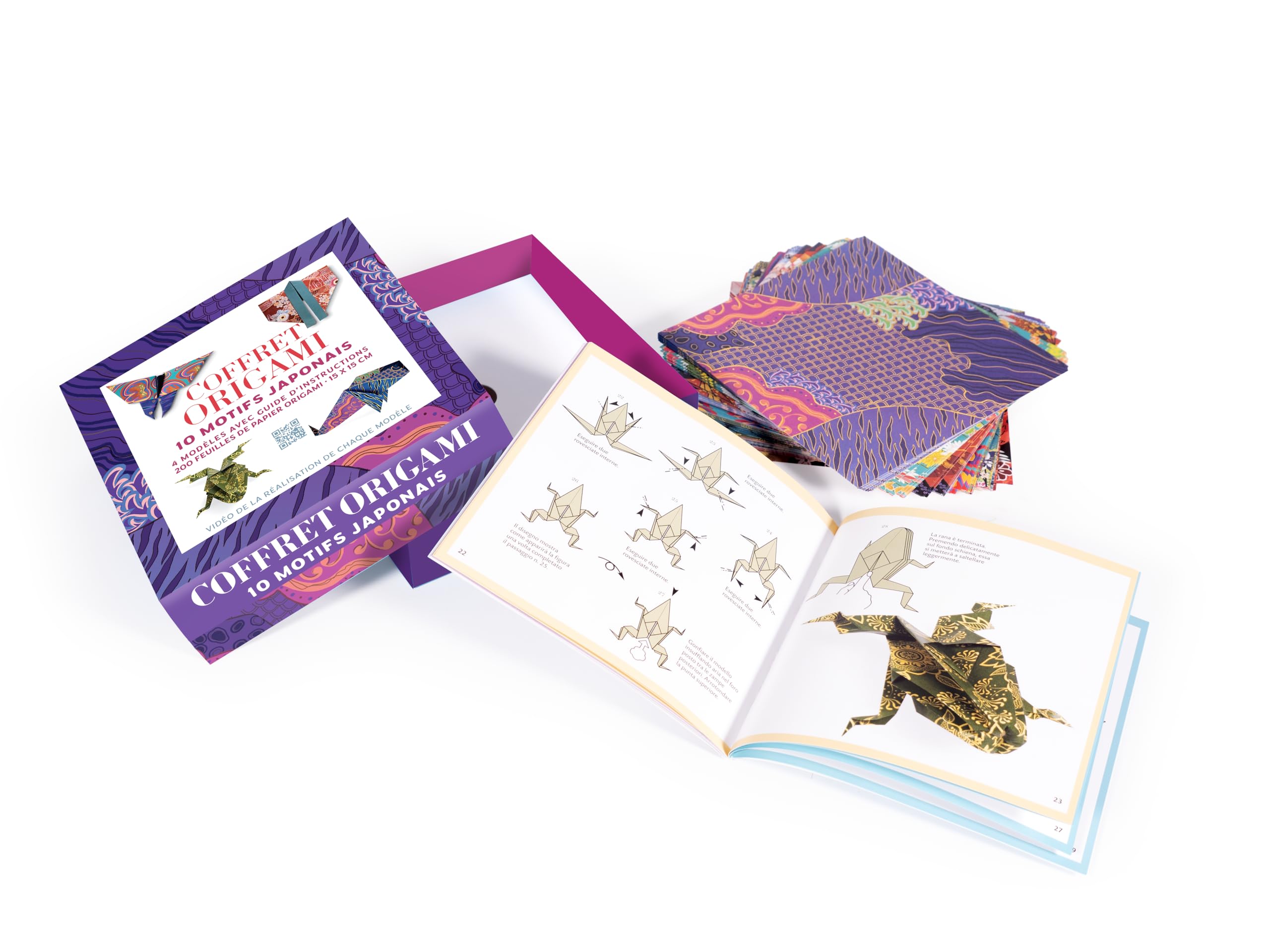 Coffret Origami 10 motifs japonais: 4 modèles avec guide d'instructions, 200 feuilles de papier origami