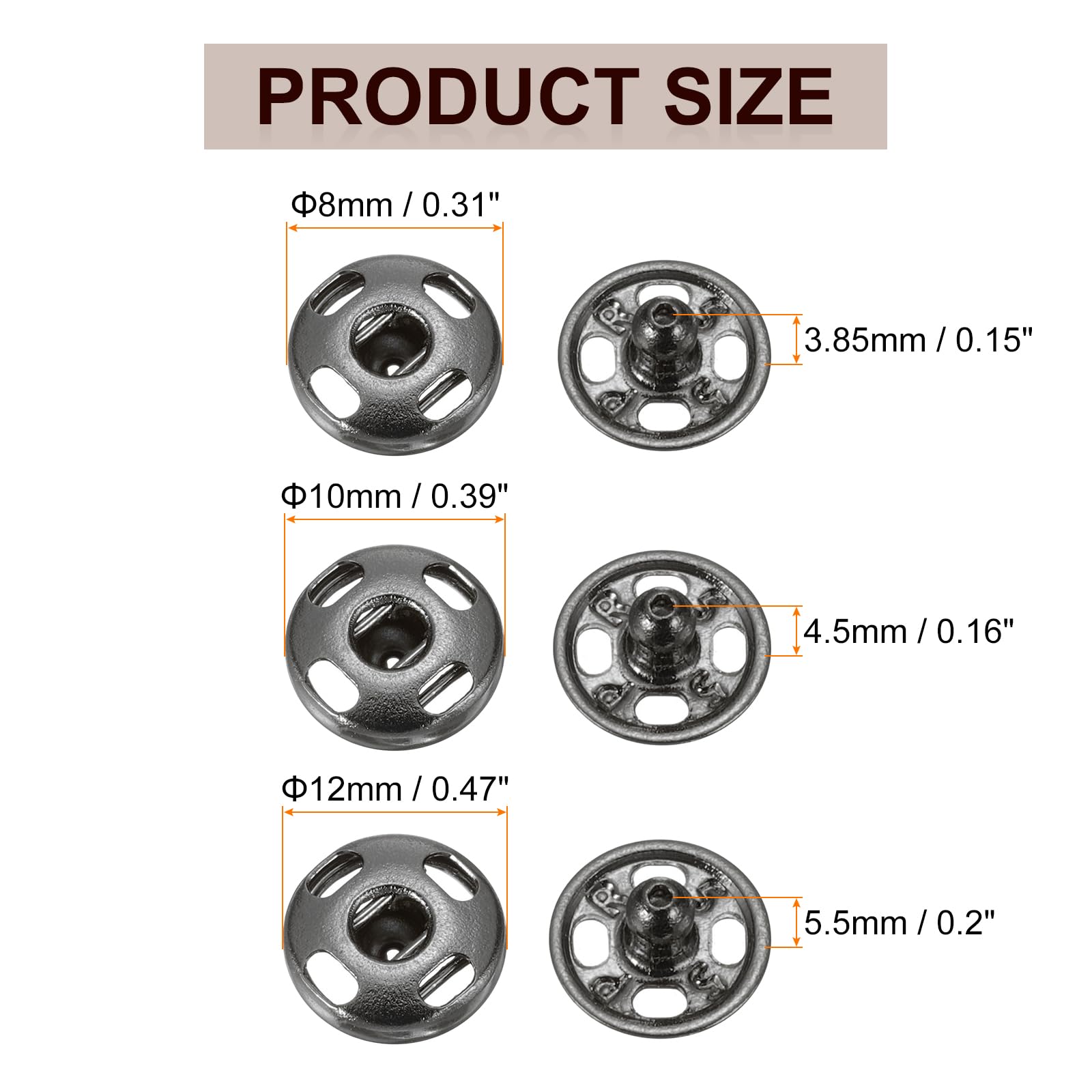 HARFINGTON Druckknöpfe Zum Aufnähen – 40 Sets In Silber & Schwarz (8,5 Mm & 12 Mm)