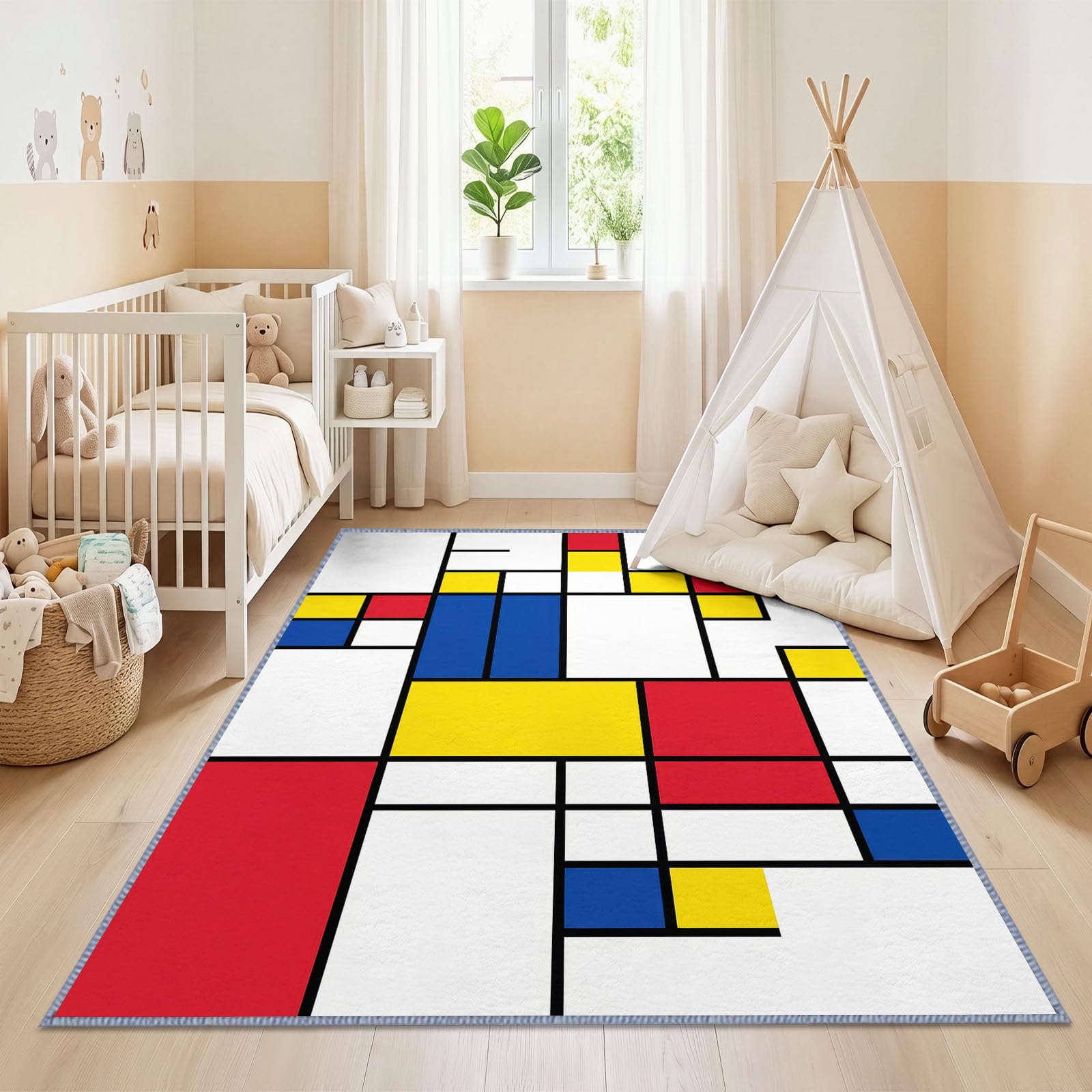 Chłopcy dziewczęta abstrakcyjny geometryczny dywan można prać, 80 x 150 cm