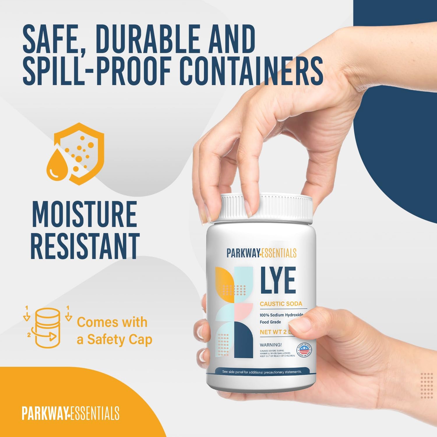 Sodium Hydroxide Pure Food Grade (Lye, Caustic Soda) – 2 Pack (4 lbs), Drain Cleaner, Clog Removal, Baking, Soap Making