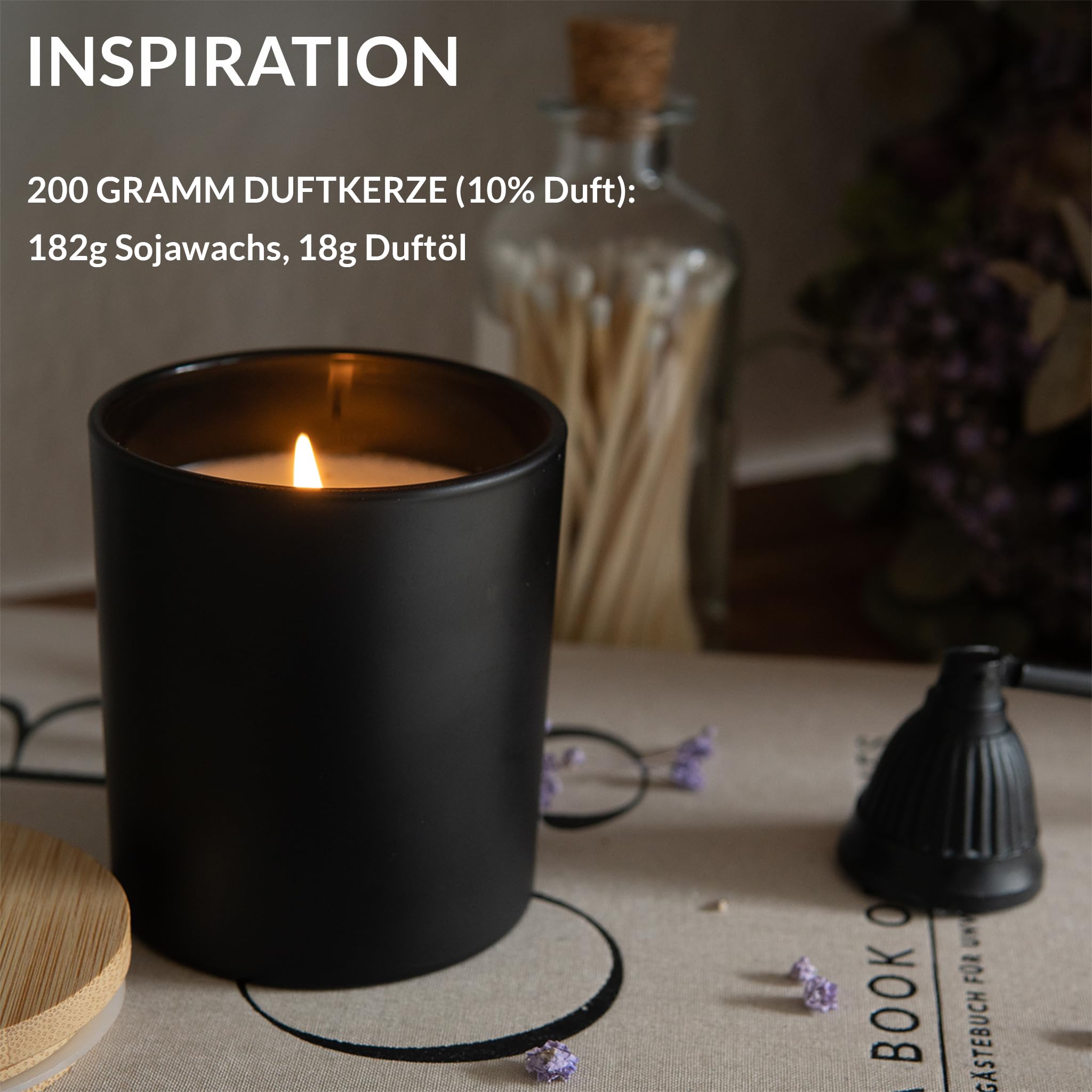 22Feels 20x (295ml) EU-REACH-GEPRÜFT Premium Kerzengläser Matt-Schwarz Hitzebeständig Luftdicht mit Bambus-Deckel, DIY Kerzen Selber Machen Gießen Zubehör, Geschenkidee, Gewürz Glas, Wiederverwendbar