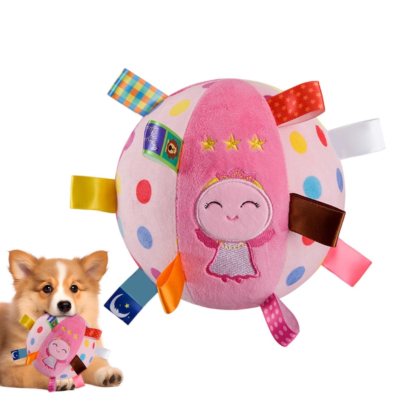 Hanging Dog Training Toy, 6 Inch Soft Cotton Stuffed Ball, Colorful Squeaky Chew Toy With Bell, Funny Interactive Elastic Play Toys For Dogs