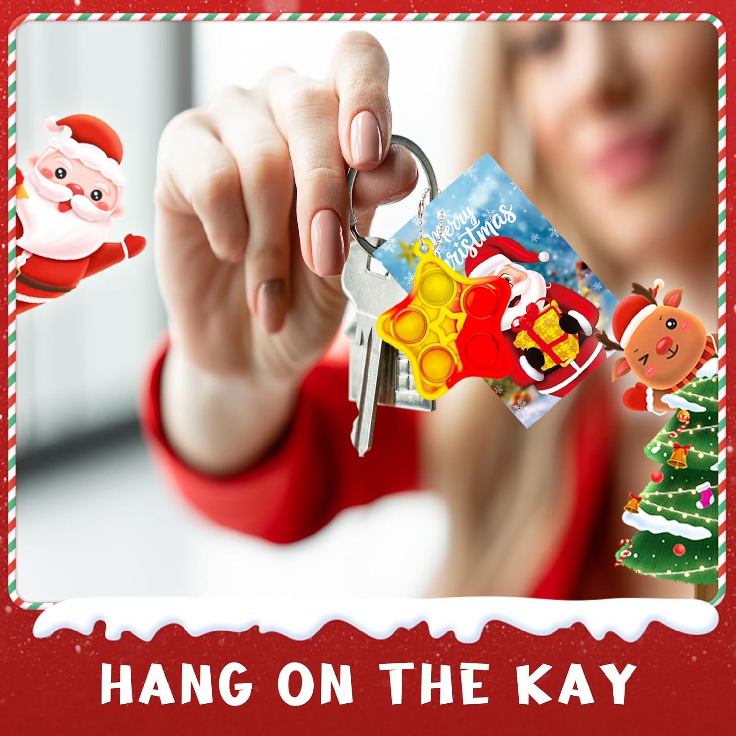 YQUQWN 24PCS Christmas Mini Pop Keychain Fidget Toys with 24 Holiday Cards, Mini Silicone Pop Toys Bulk for Kids Party Favors Christmas Toys Classroom Gift