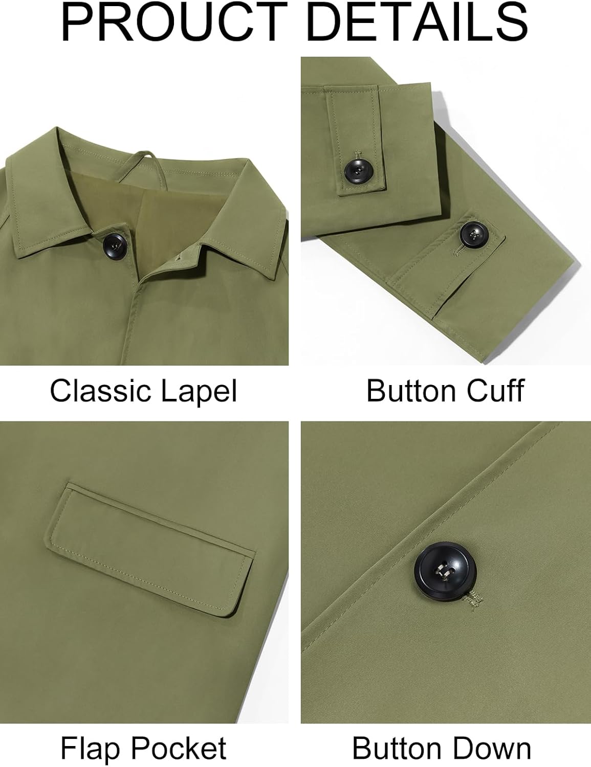 Runcati Mens Trench Coat Slim Fit Single Breasted Long Windbreaker Jacket Classic Lapel Casual Overcoat - Image 5