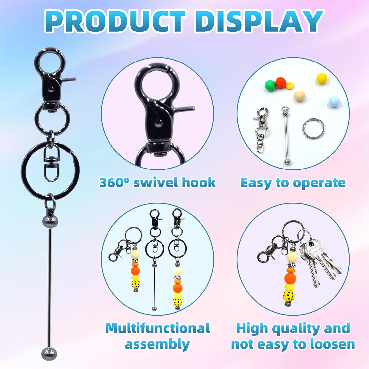 80 Pcs Beadable Keychains Bulk Kit – DIY Keychain Making Supplies with Metal Blanks for Crafts, Jewelry, Charms, Custom Projects – Blank Chain Bars for Beaded Keychain Design (Gray) - Image 3