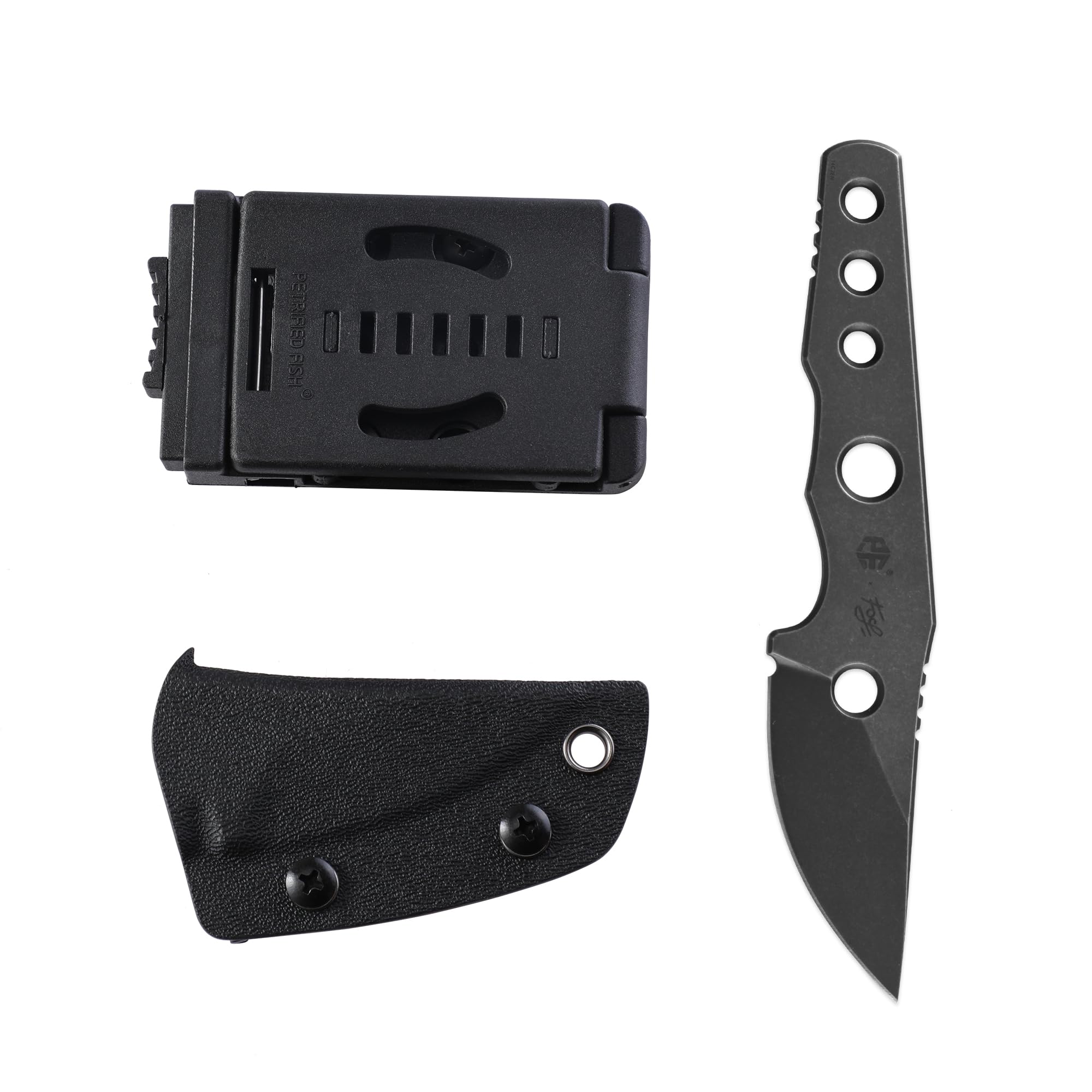 Petrified fish PFE13 Bison Fixed Blade Knife, 2.4" 14C28N Stonewashed Blade, 2.52oz 14C28N Handle Fixed Blade Knife for Camping EDC Outdoor (Gray Stonewashed)