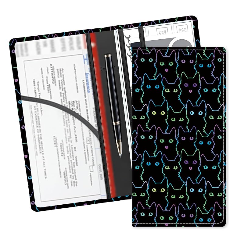 Organizador para Porta-Luvas com Porta-Documentos de Veículo em Couro Sintético ADUQLZUX, Gatos Pretos