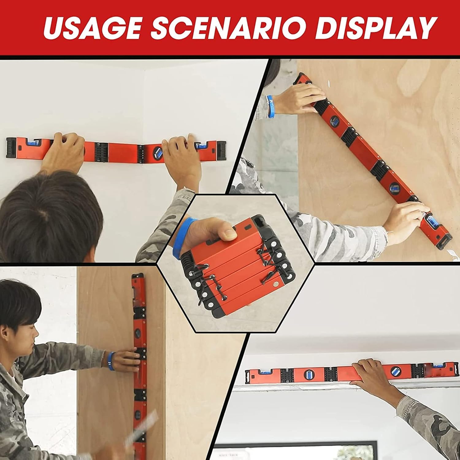 Foldable Level Measuring Tool, Aluminum Alloy Folding Level, Compact Multi Angle Measurement Tool, Angle Measuring Tool for Cabinet Installation