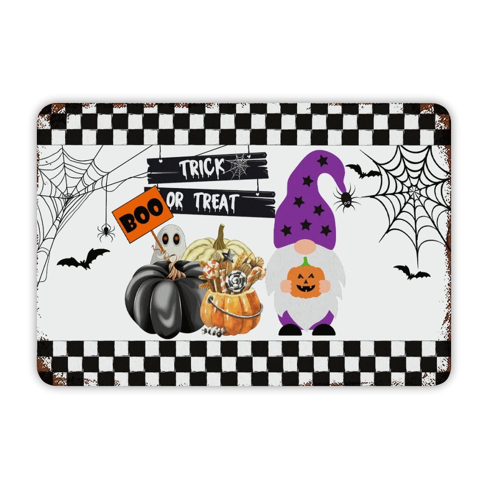 ENEDNATE Happy Halloween Gnome Pumpkin Trick Or Treat Vintage Man Cave Metal Sign 8x12 Inch Decorative Aluminum Tin Sign for Indoor Outdoor Kitchen Bar Restaurant Cafe Pub Wall Art Decor Poster