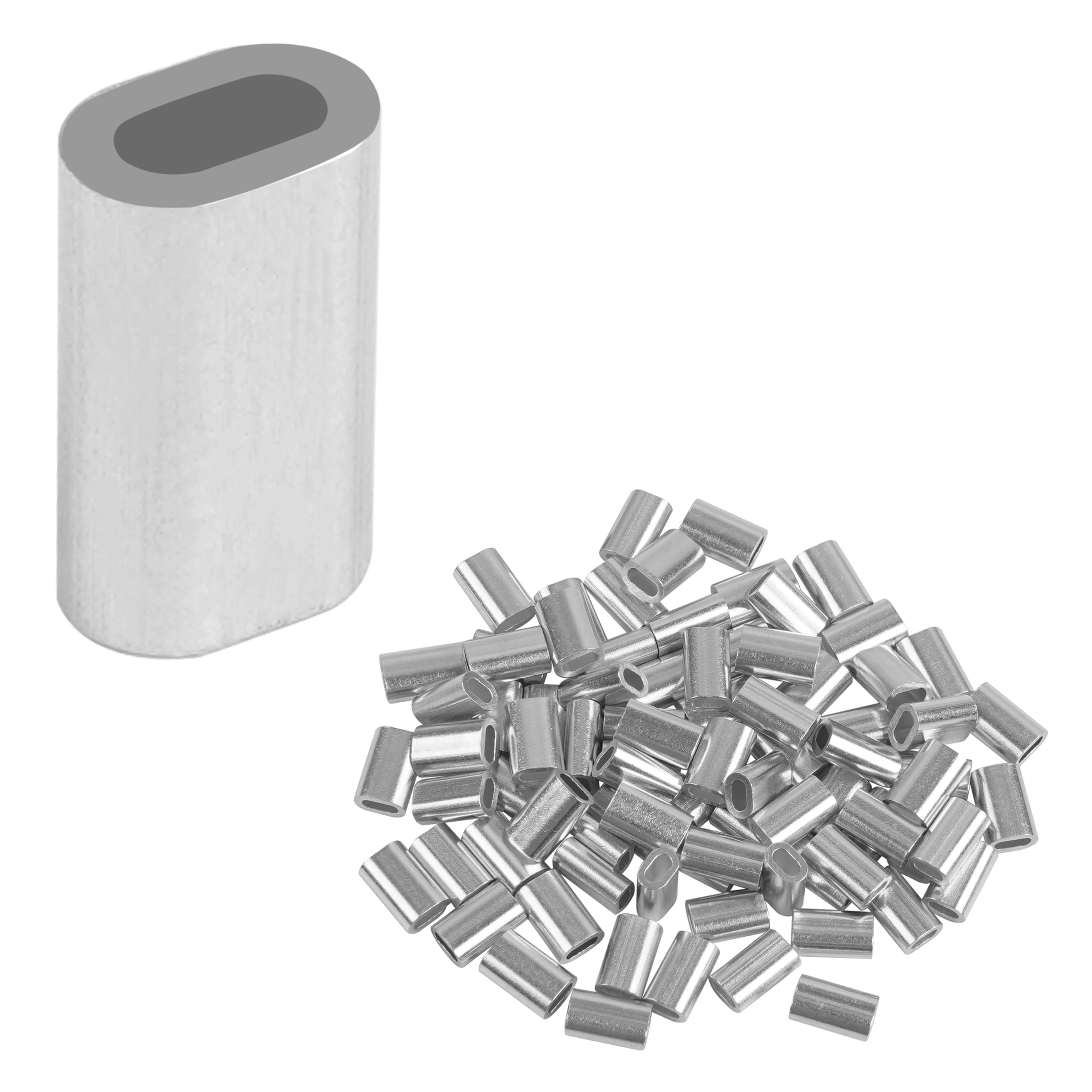 FUSIGO Aluminum Fishing Line Crimp Sleeves, 200pcs Single Barrel Oval Crimping Loop Sleeves Tubes Fishing Line Connector Fishing Wire Leader Rigging Tackle for Wire Rope Cable (2.9 * 1.4mm-200pcs)