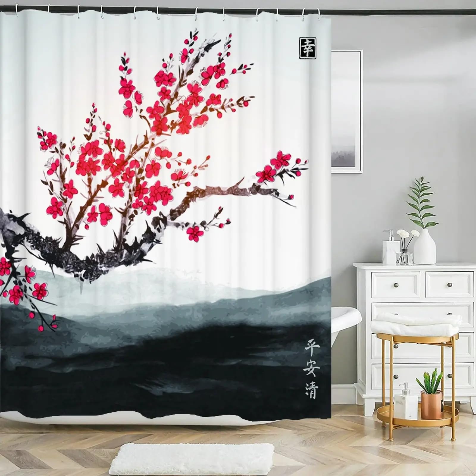 Rideau de douche anti moisissure imperméable en polyester imprimé fleur 130x220