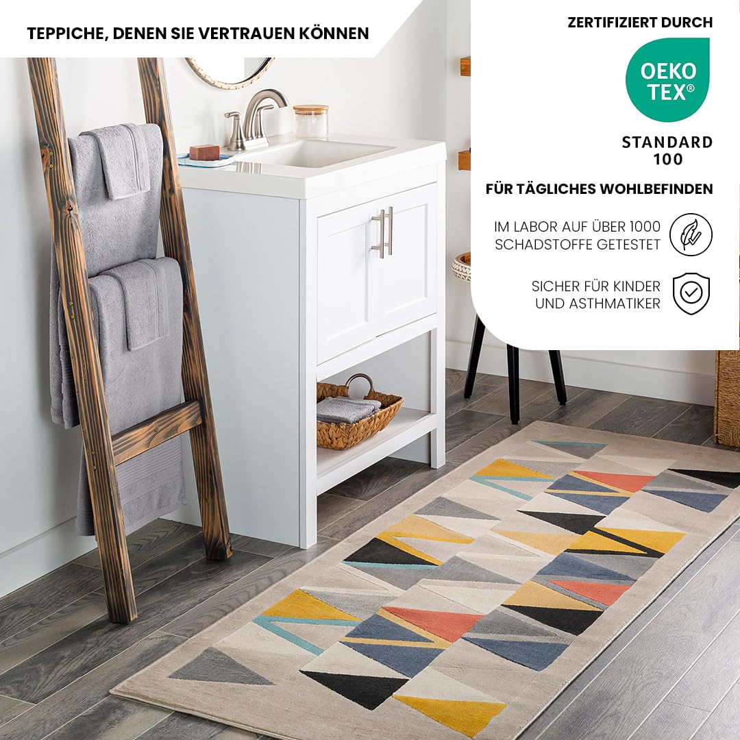 Livabliss Marietta Wohnzimmer Boho, großer Schlafzimmer 80x220 cm - für Esszimmer mit geometrischem Muster, Skandinavischer Wohnzimmer modern in Beige, Orange, Grau