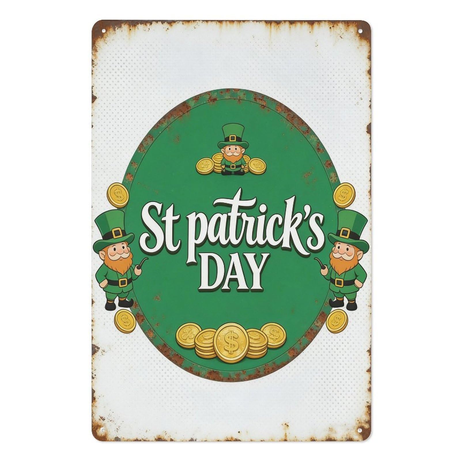 peiyeety Lucky Leprechaun Metal Tin Sign 8x12 Inch, Vintage Green Gold Coin St Patrick’s Day Pub Bar Wall Decor Plaque, Irish Holiday Wall Art
