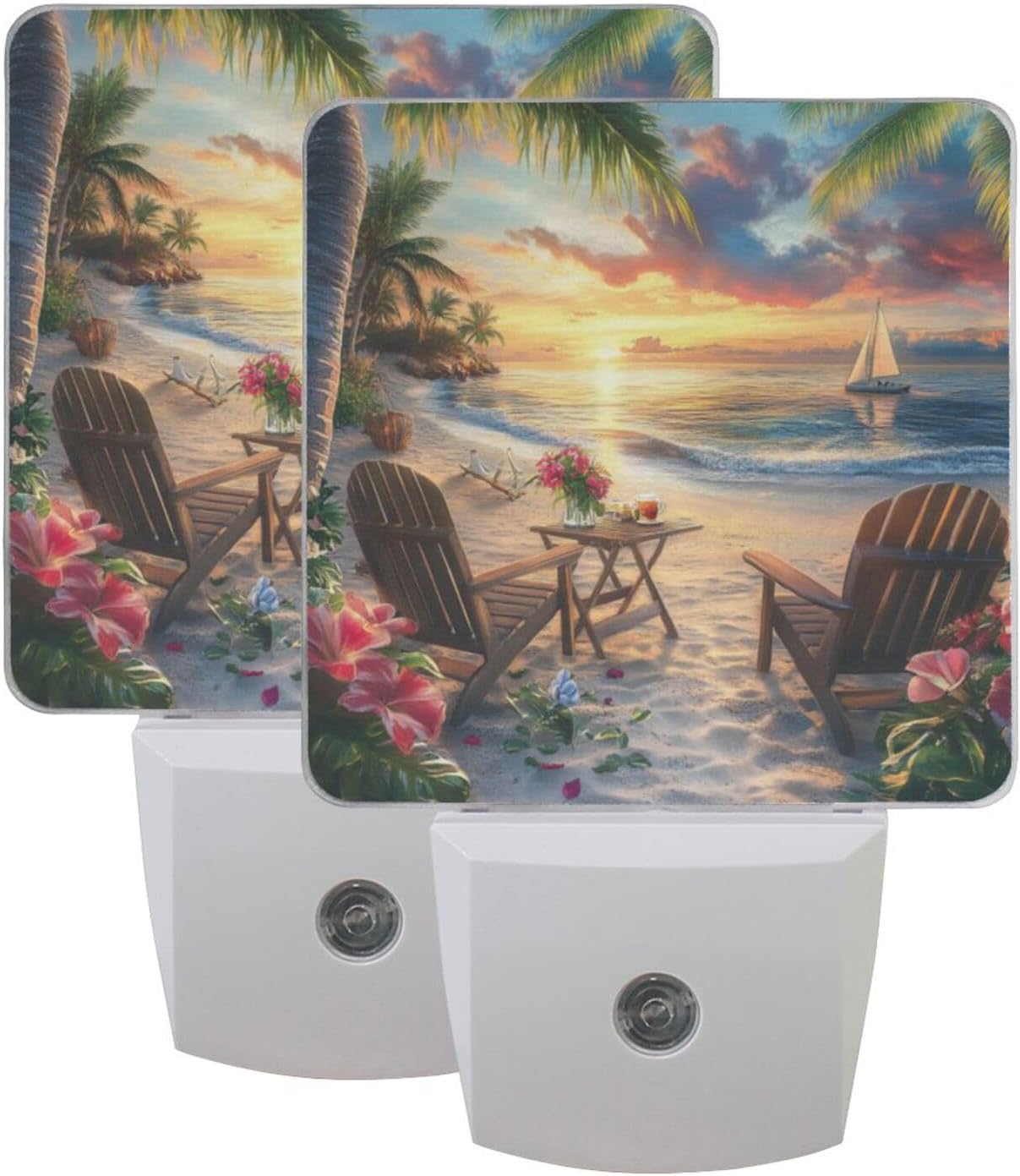 susiyo Sunset Beach Night Lights Plug into Wall 2 Pack Dusk to Dawn Sensor LED Lamp Night Light Decor for Adults Bedroom Corridor Kitchen, 0.5W