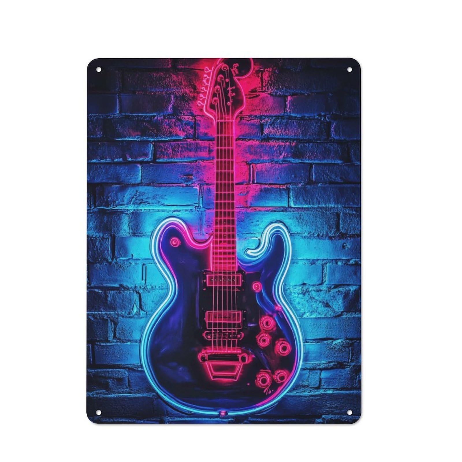 Junmoney Neon Guitar Wall Art Retro Metal Wall Sign 40X30cm Featuring For Hallway Wall, For Garage, Workshop And Man Cave Decoration