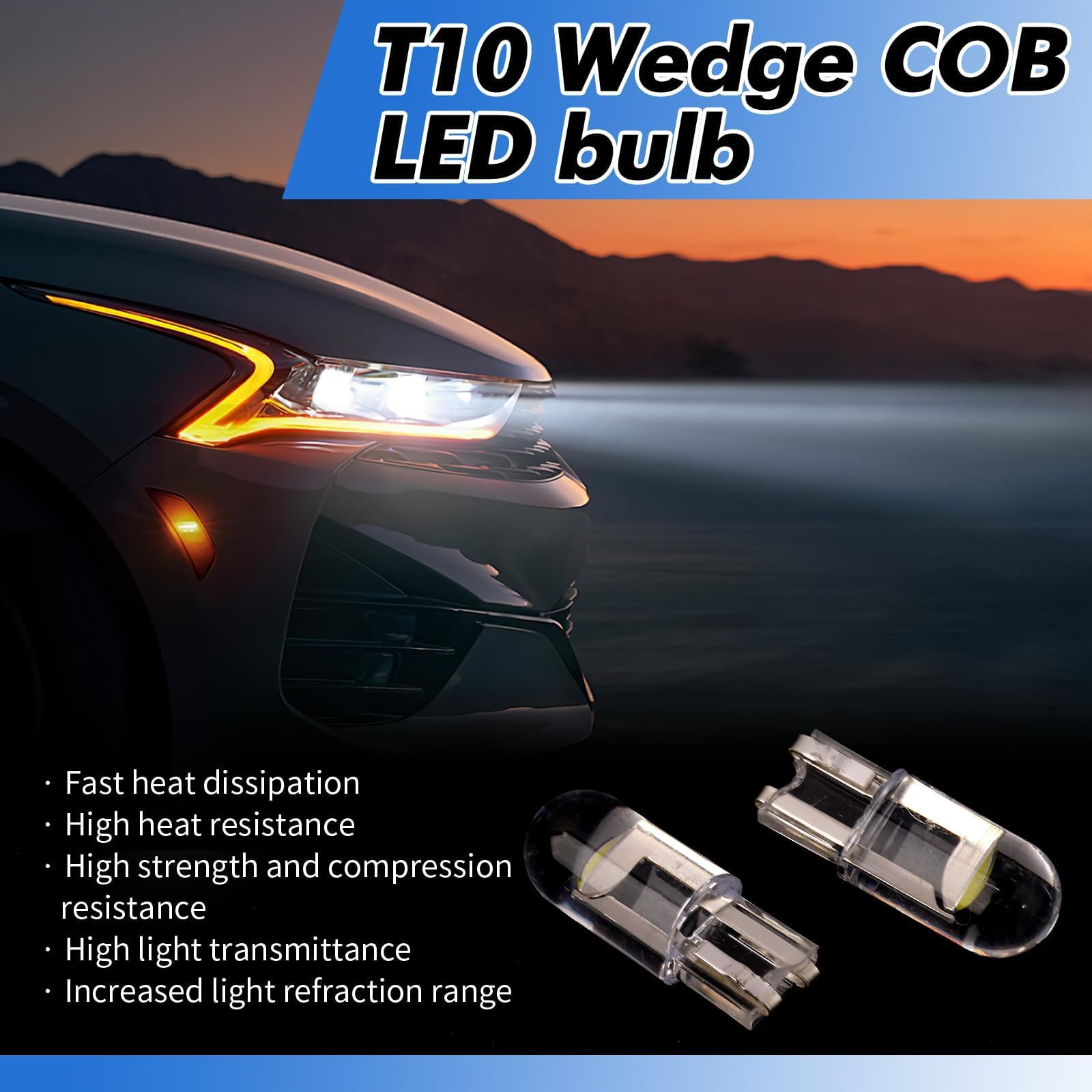 10 żarówek LED W5W T10 do samochodów 12 V 6000K 120 lm COB, zamiennik żarówek 194, T10, 168, 2825, żarówka LED W5W, żarówka samochodowa 12 V 5 W, oświetlenie wnętrza samochodu
