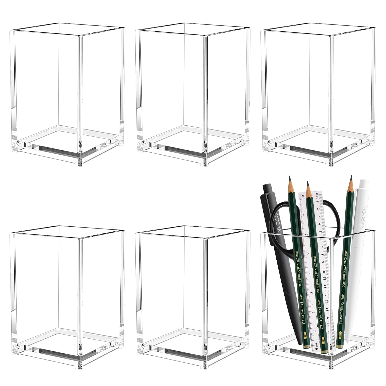 6 Pezzi Portapenne In Acrilico, Porta Pennelli Make Up Trasparente, Quadrato Portamatite da Scrivania per Accessori da Scrivania Scuola Casa Bagno Ufficio