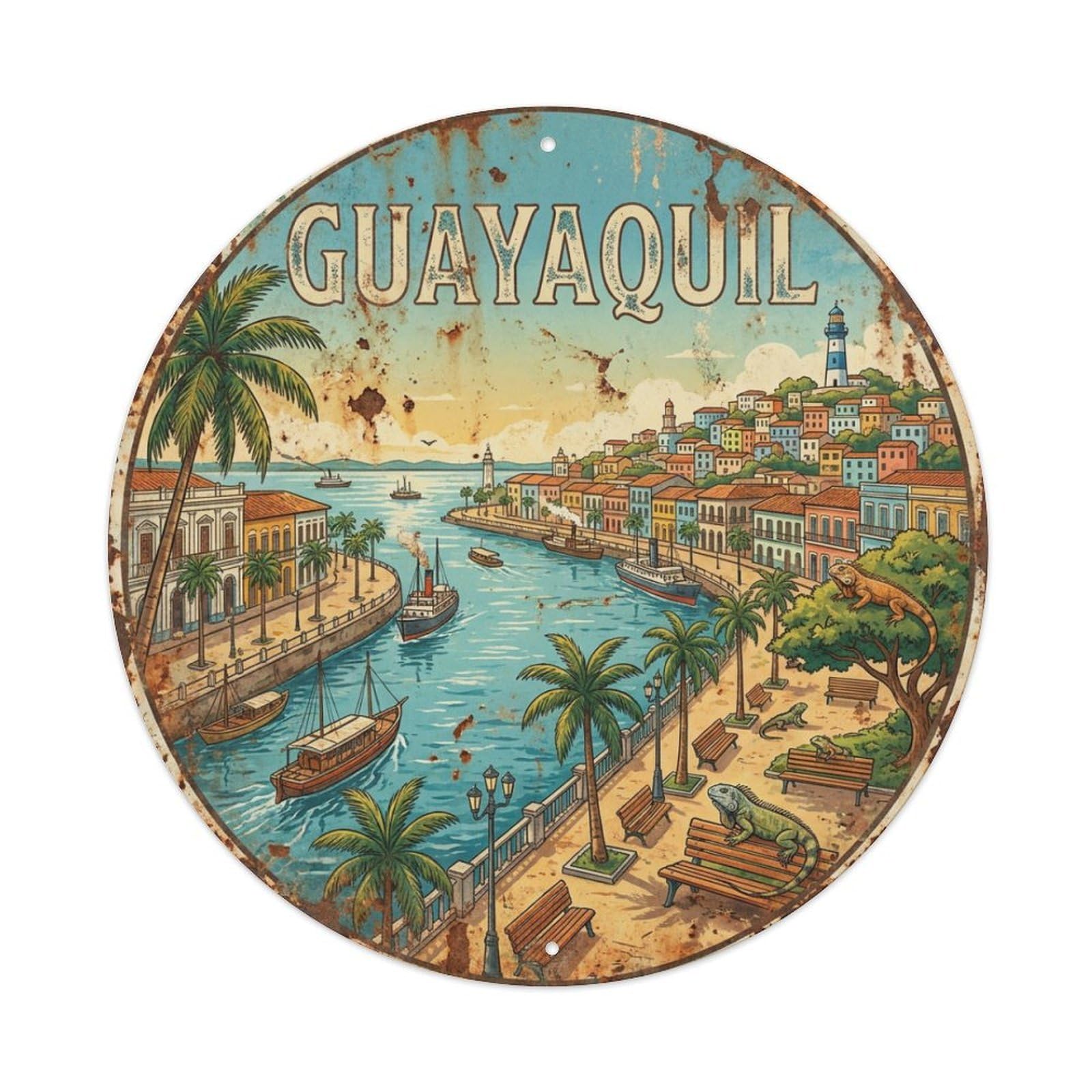 Retro Travel Ecuador Guayaquil Metal Tin Sign