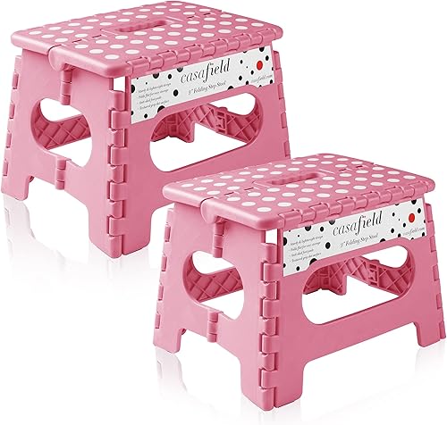 Miniatura 10 de Casafield Taburete plegable de 13 pulgadas con asa (juego de 2), negro, taburete de plástico plegable portátil para adultos, uso en la cocina, baño