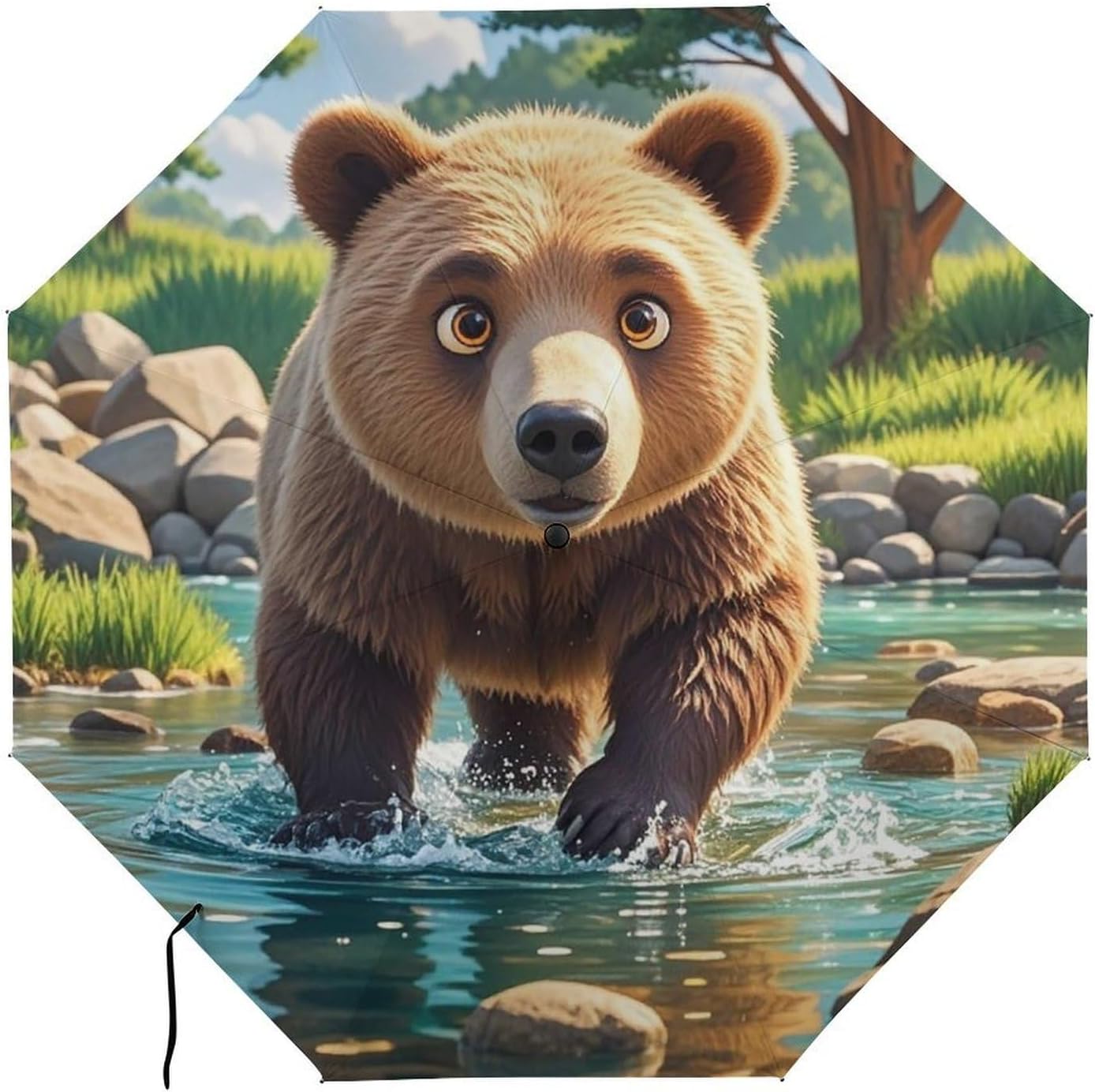 Bear Crossing The River Cartoon Golf Umbrellas-2 Fold Automatic,Windproof Umbrella with Portable,Strong,Folding Umbrella for Women Men