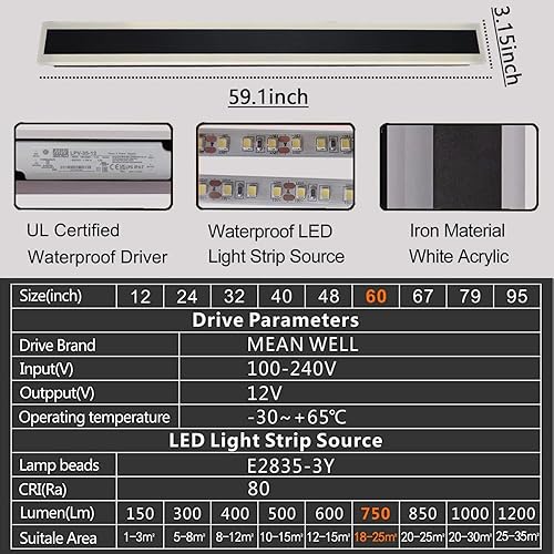 Miniatura 2 de Aidenkid Lámpara de pared larga LED moderna impermeable IP65 para montaje en pared al aire libre, aplique de jardín, porche, farol,