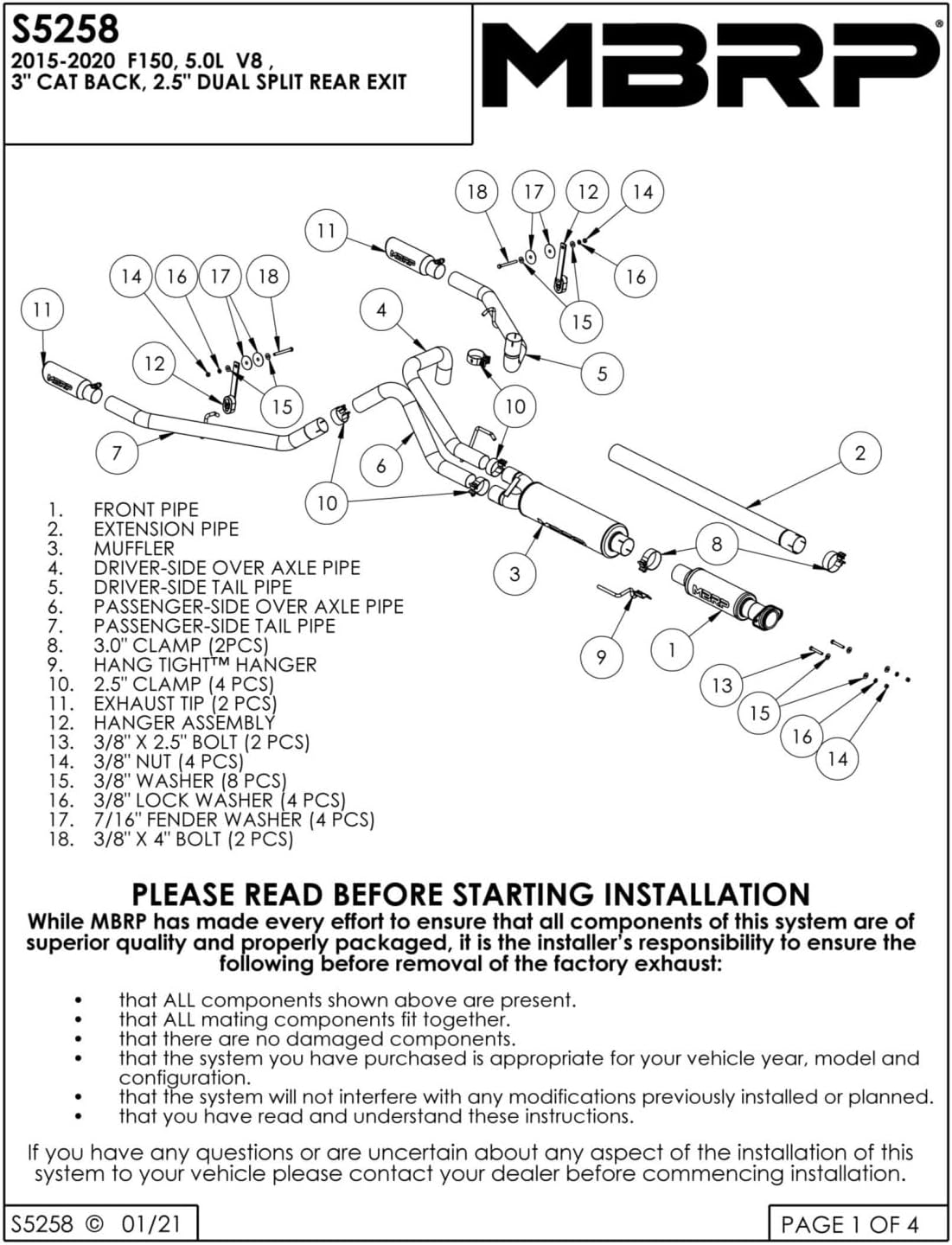 MBRP S5258BLK Black 2-1/2" Dual Rear Cat Back System