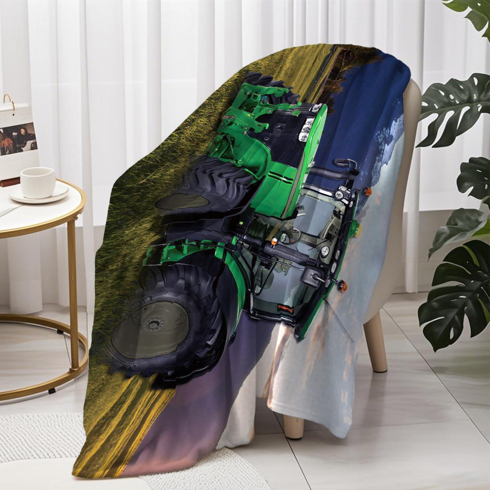 LXTOPN Coperta per trattore, coperta per bambini, a tema Farm, in flanella, calda e soffice, per ragazzi e ragazze (trattore verde, 150 x 200 cm)