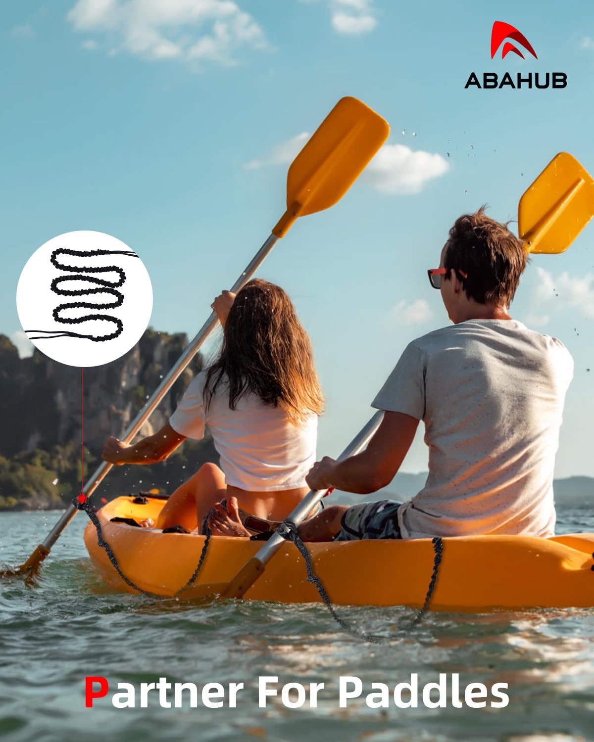 Abahub 2PCS Paddle Leash Kajak Paddle Leash Pasek bezpieczeństwa 150-210 cm | Elastyczna lina bezpieczeństwa z karabińczykiem do łodzi kajakowej do pływania kajakiem akcesoria do wiosłowania