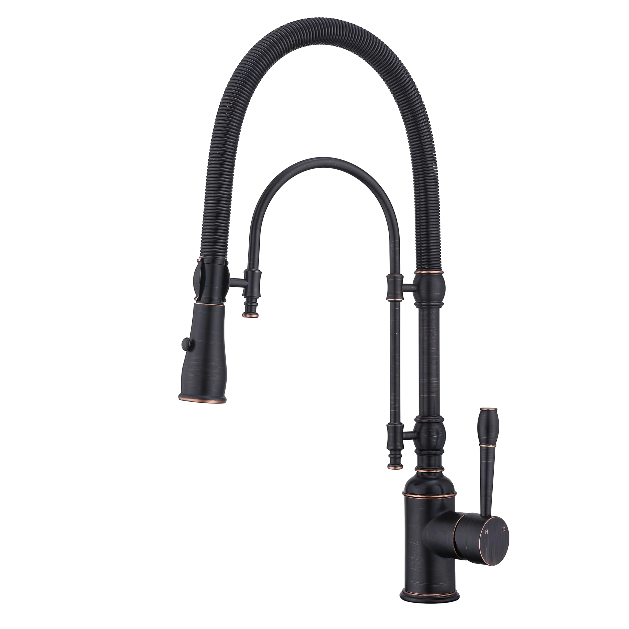 Copper Kitchen Faucet, Single Handle,Solid Brass Single Handle High Arc Pull Down Kitchen Faucet with Pull Down Sprayer, Oil Rubbed Bronze Kitchen Sink Faucets