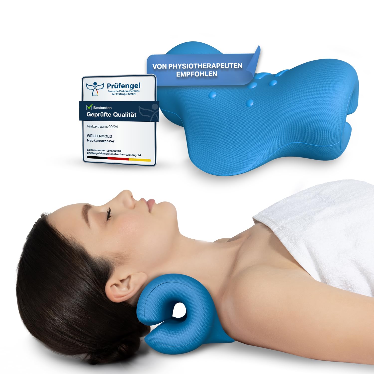 WELLENGOLD Nackenstrecker - Orthopädischer Nackendehner bei Schulter & Nackenschmerzen - Premium Cloudy Neck Stretcher für Nackenbuckel & Buckel Korrektur - Nackenwolke mit dt. Anleitung & E-Book