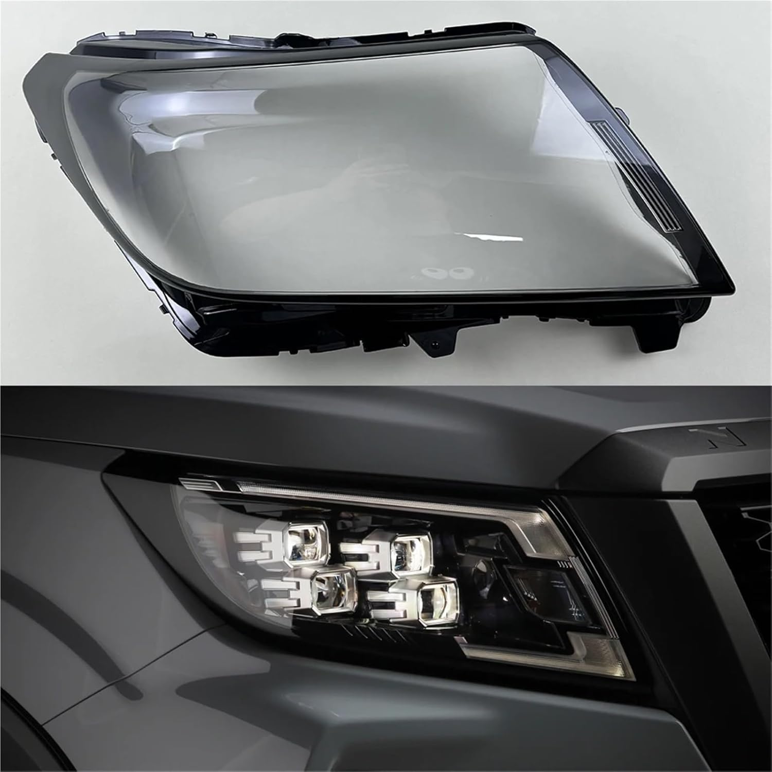 Compatible for Nissan for Navara NP300 2021 2022 2023 Accessory Cars Headlights Cover Using Transparent PC Plastic Raw Material Production(Right) (A Pair)
