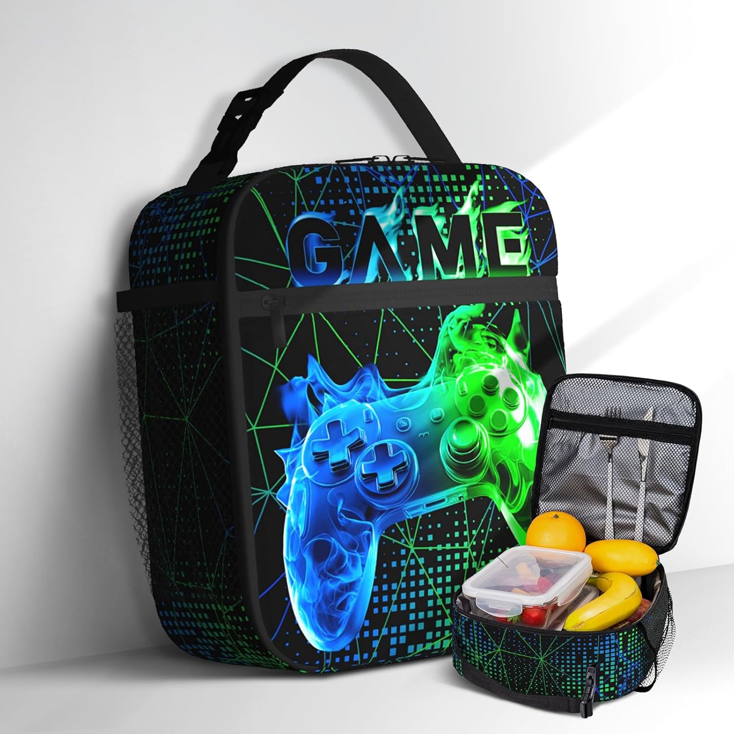 Lunch Box for Boys, Game Kids Lunch Bag for Boys Girls, Insulated Portable Video Game Lunchbox Waterproof Leakproof For Kids Teens Picnic School Work