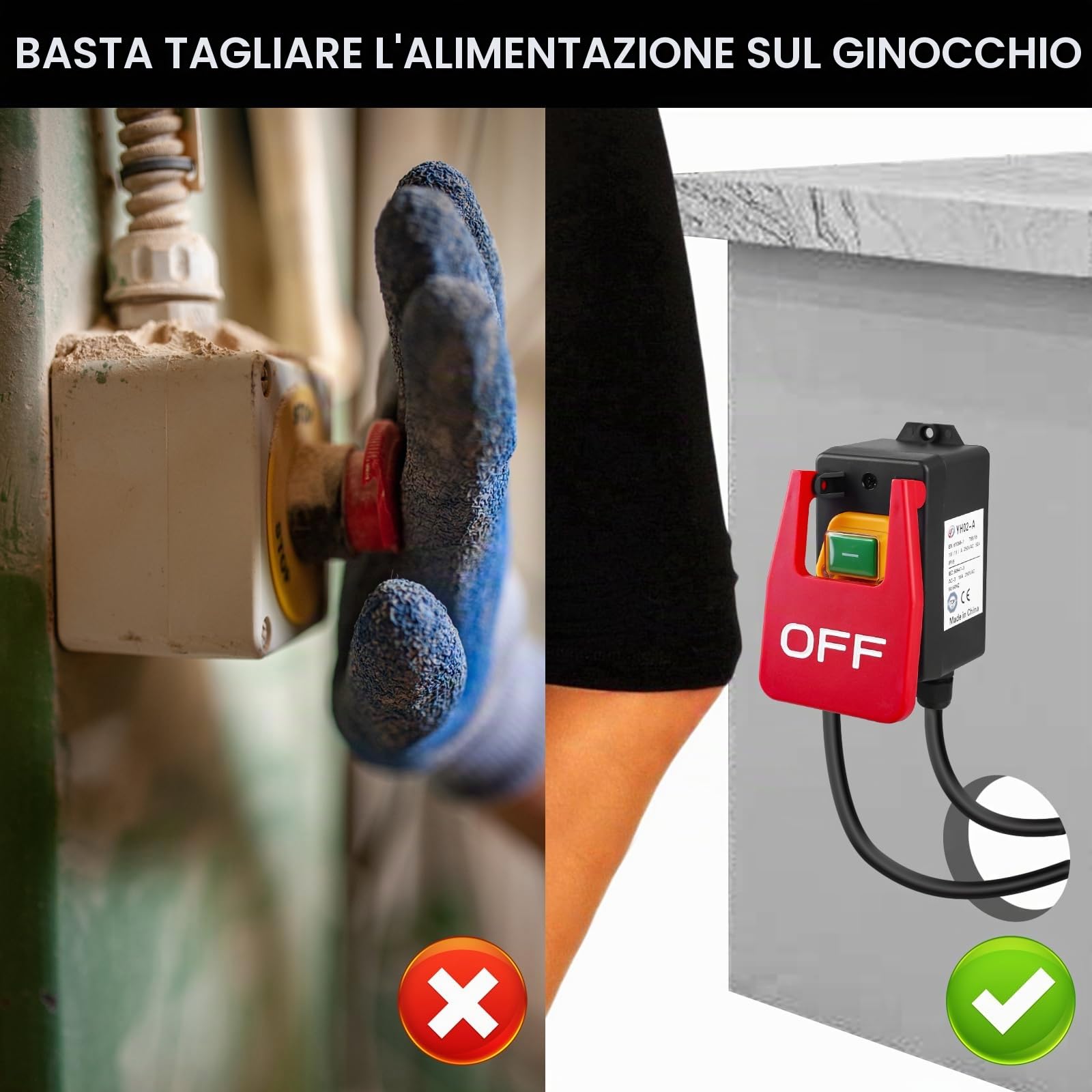 Interruttore monofase da 250 V, 16 A, interruttore di emergenza, interruttore di sicurezza, interruttore elettromagnetico, interruttore a macchina per spegnere rapidamente la tavola di fresatura e