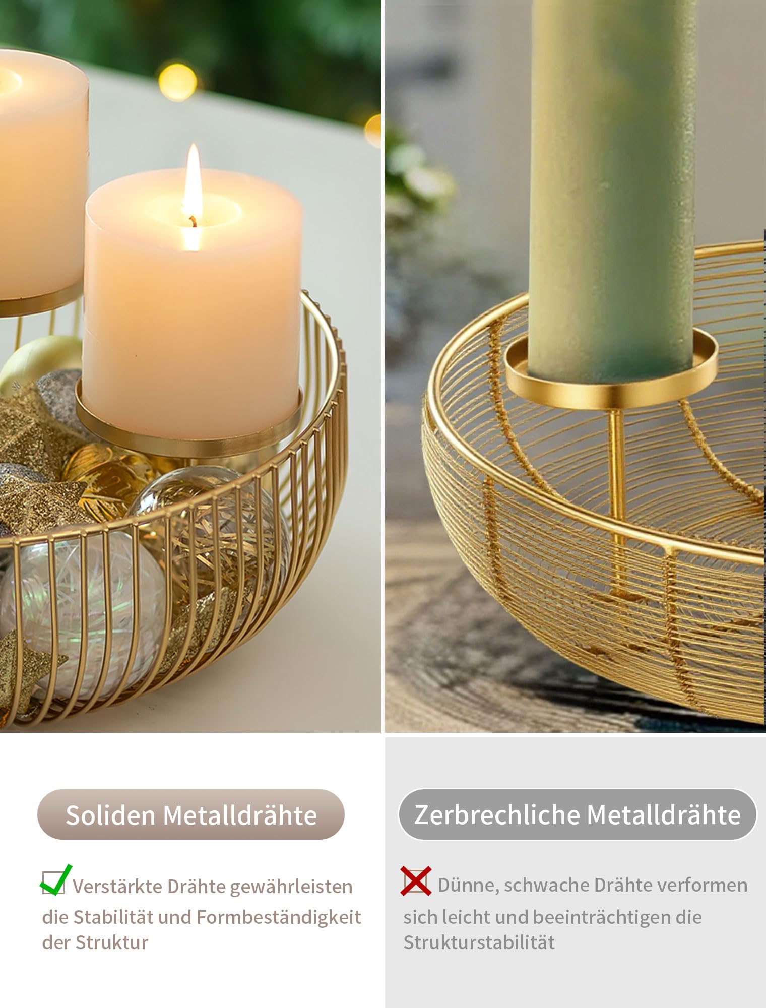 Sziqiqi Corona de Adviento Moderna Metal Dorado: Base para Centro de Mesa de Adviento con Cuenco Redondo para 4 Velas - Candelero de Adviento Cesta de Decoración Navideña para Mesa