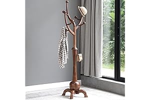 Wooden Coat Rack Freestanding with 8 Hooks and Unique Tree Branch-look