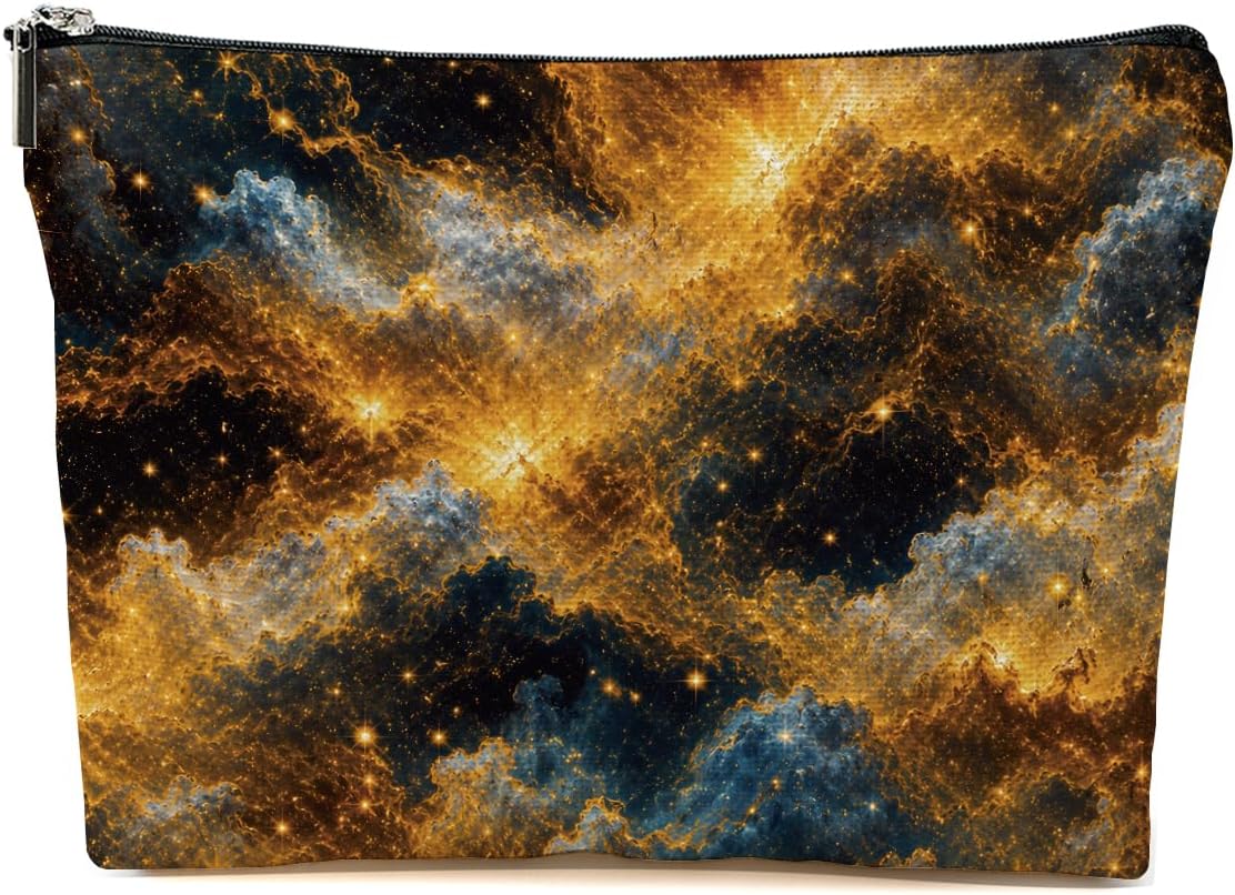 Blue Leaves Starry Galaxy Makeup Bag Gold Cosmetic Bag