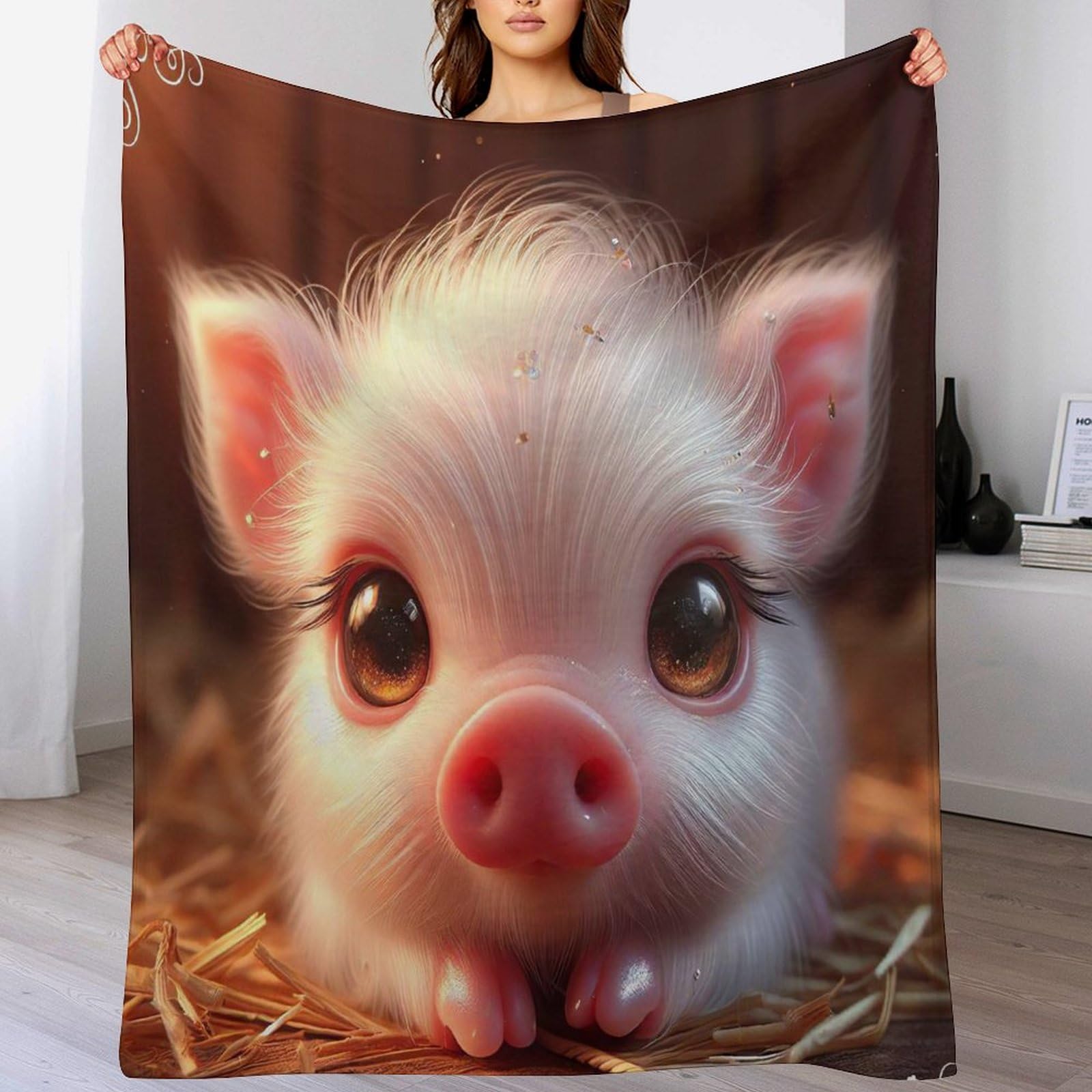 Jeté de lit Cochon Mignon en flanelle 180x200 contre le froid du salon