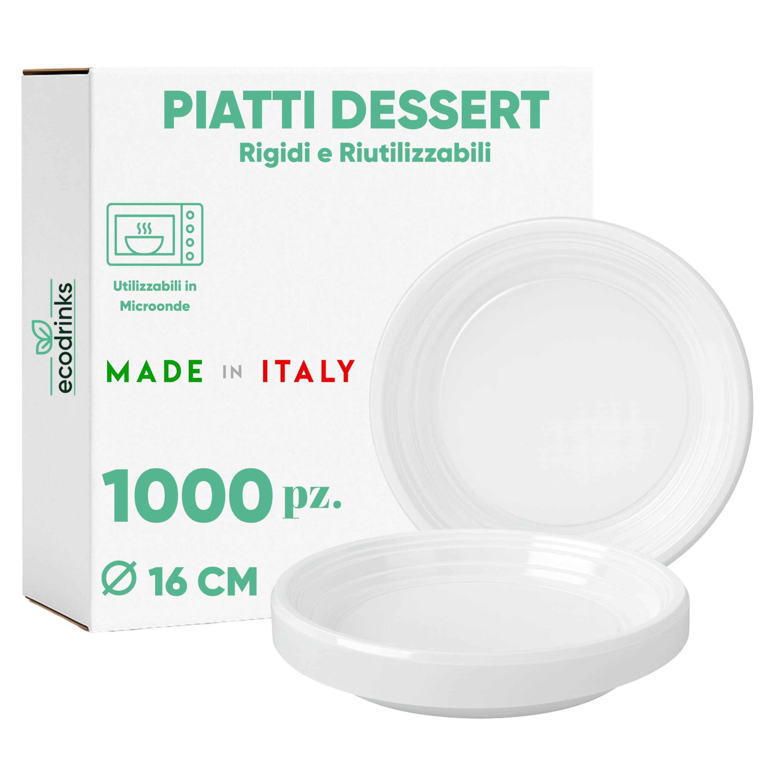 marketcaffe Set di 1000 Piatti Dessert in Plastica Riutilizzabile Rigida, Lavabili 20 Cicli in Lavastoviglie - Monouso, Resistenti e di Alta Qualità – Perfetti per Feste, Eventi e Catering