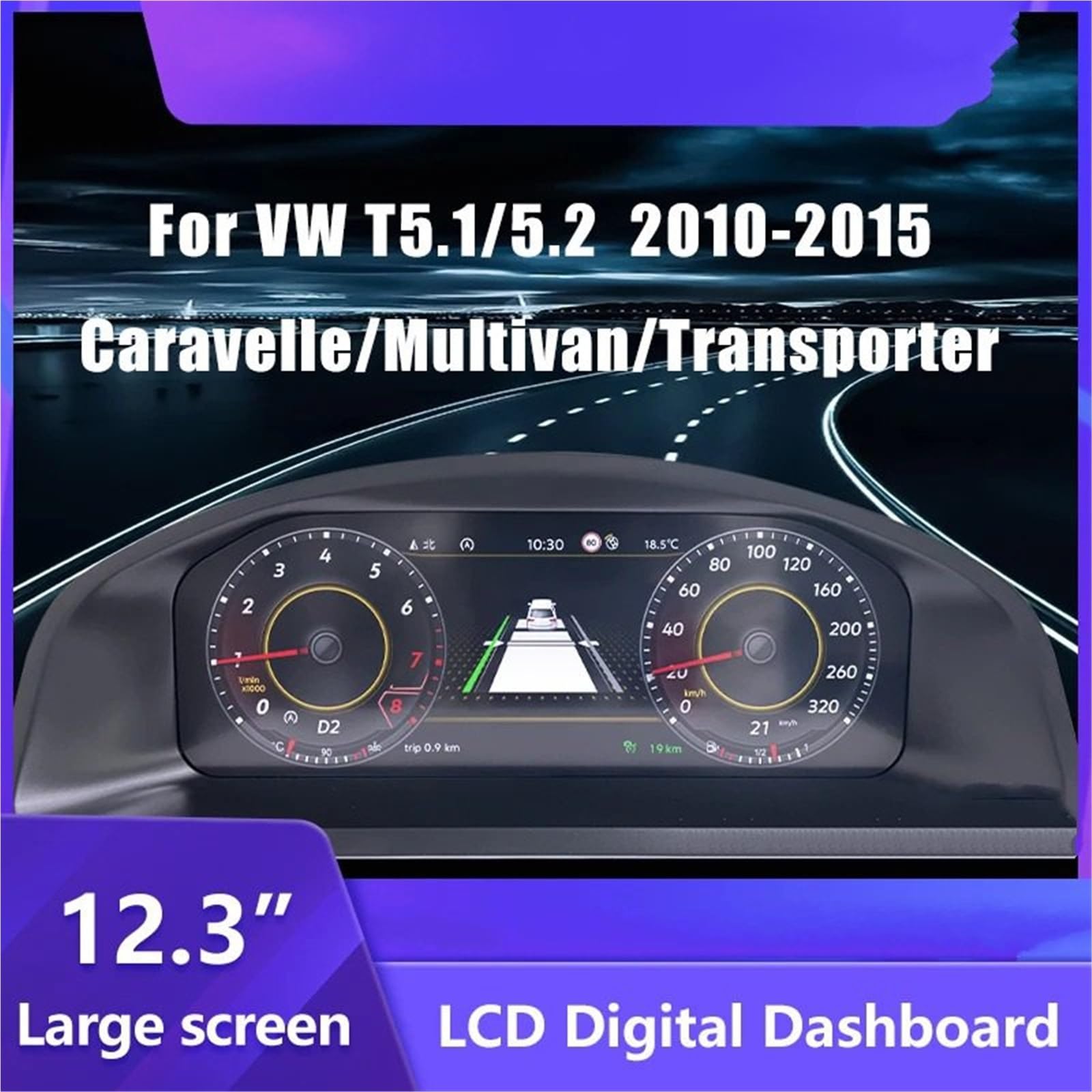Cyfrowy miernik prędkościomierz 12,3-calowy cyfrowy panel LCD z deską rozdzielczą pasujący do VW T5.1 T5.2 Caravelle Multivan Transporter 2010-15 Panel instrumentów Kokpit