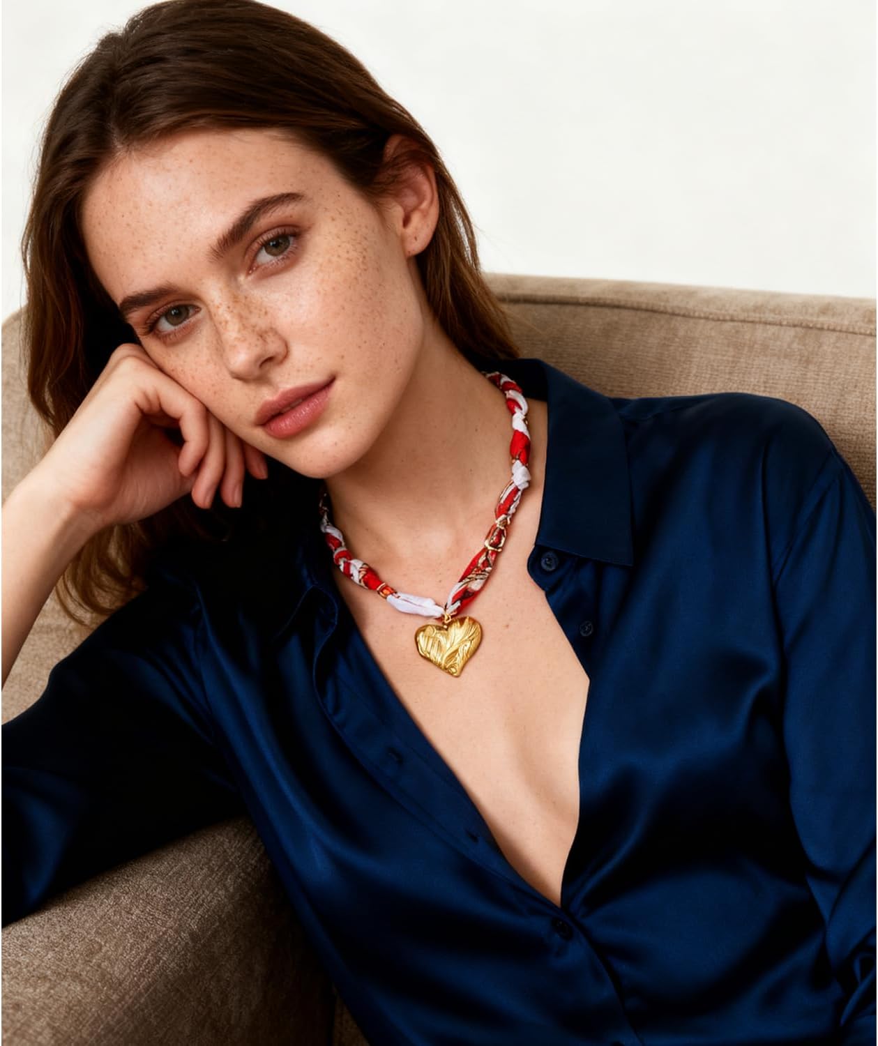 Scarf Necklace with Charm for Women,Bandana Necklace with Gold Heart Pendant, Silk Feel Western Cowgirl Necklaces,Vintage Heart Chokers,Dainty Trendy Handband Necklaces for Christmas - Image 2