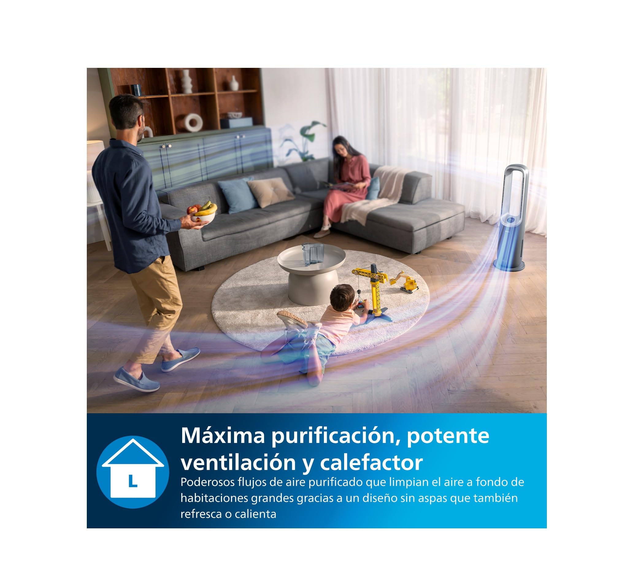 Philips Air Performer 3en1: Purificador, calefactor y ventilador - 70 m², elimina el 99,97% de los alérgenos. Filtro HEPA, Sensores inteligentes, Alexa, App. Silencioso y bajo consumo (AMF870/15)