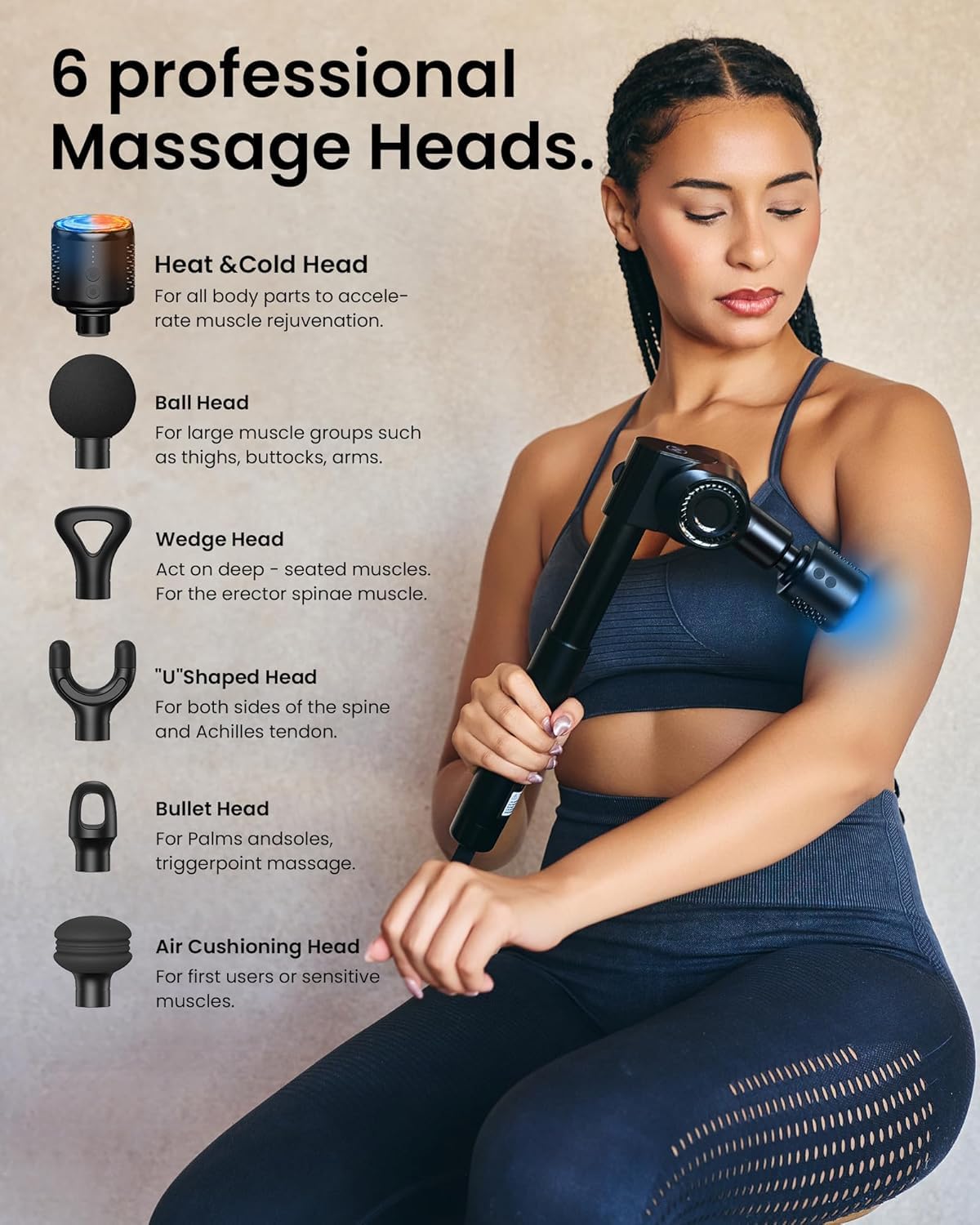 Massagepistole mit Wärme und Kälte,Napre Massage Gun Massage Pistole mit Verlängerung,Muskel Percussion Massagegerät für Schulter Körper Rücken Entspannung,32 Geschwindigkeiten,Faltbar mit 5 Winkeln