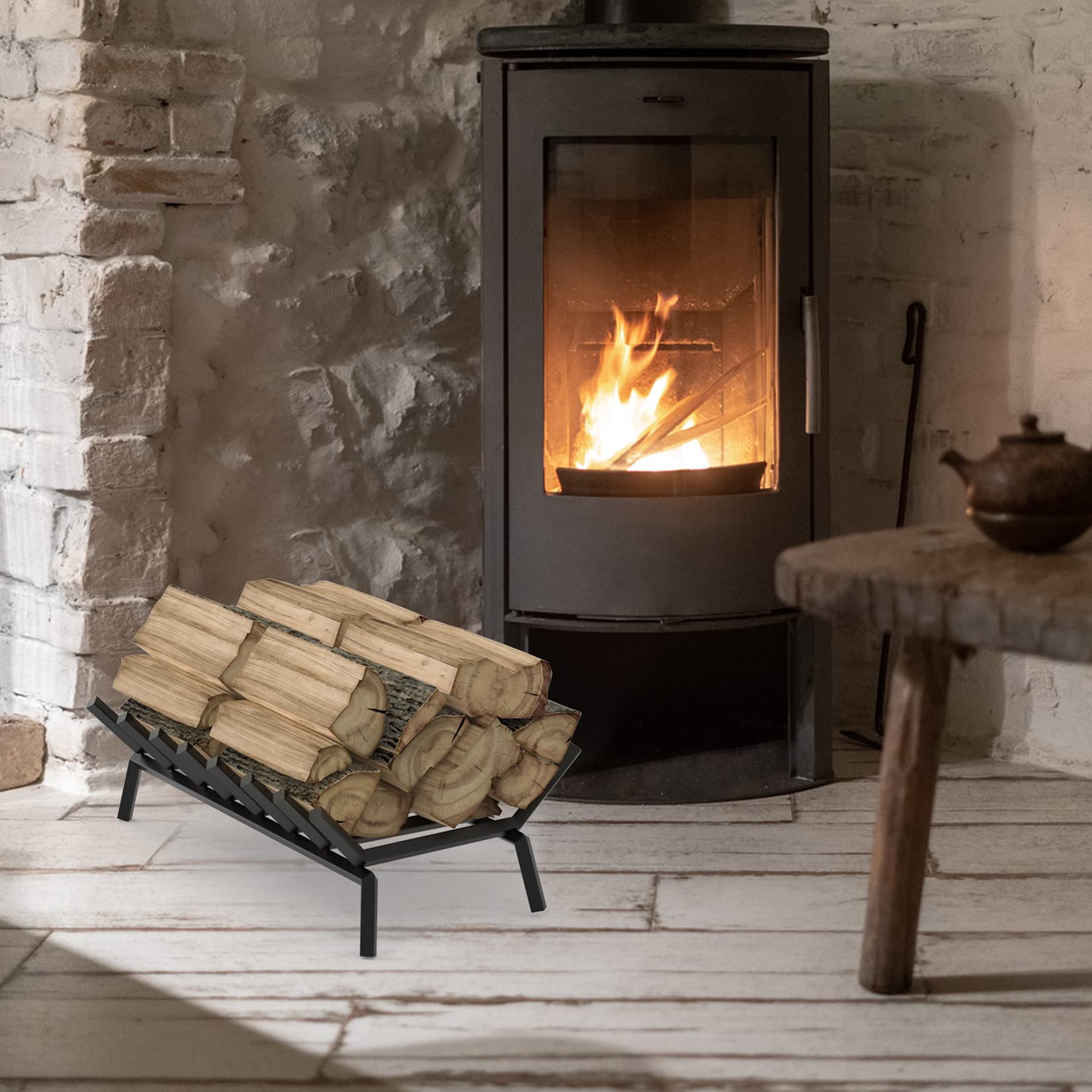 UNHO Braciere Camino Brucialegna Legna: Griglia per Camino a Legna Culle Portalegna in Ghisa Porta Legna accessori Attrezzi Caminetto in Ferro, Robusto, interno, esterno Totale 67x35cm, Portata 30kg