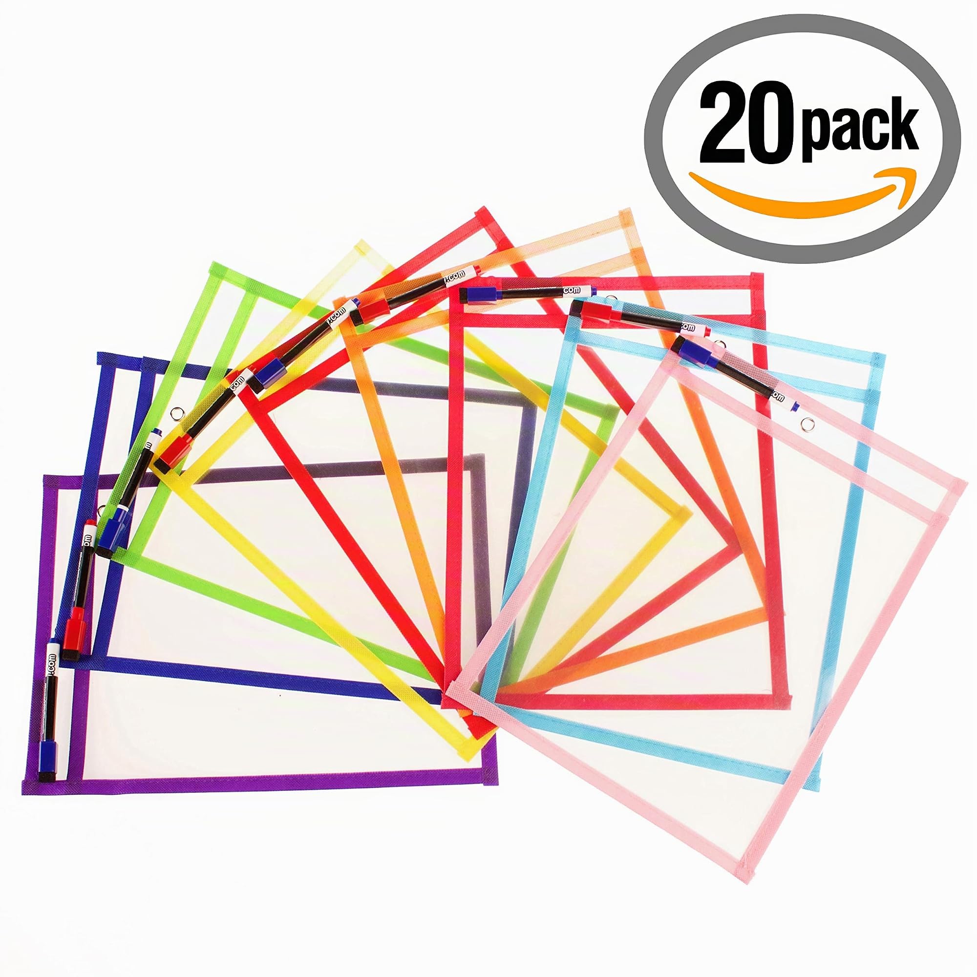 20 Hüllen Vordruck Wiederverwendbar A4 Papier | Dry Erase Pocket Groß 36x26cm | PET Ökologisch Recycelbar | 10 Farben,20 Marker,2 Löscher,2 Luftballons | Schulmaterial,Schule,Kindergarten,Spielzimmer