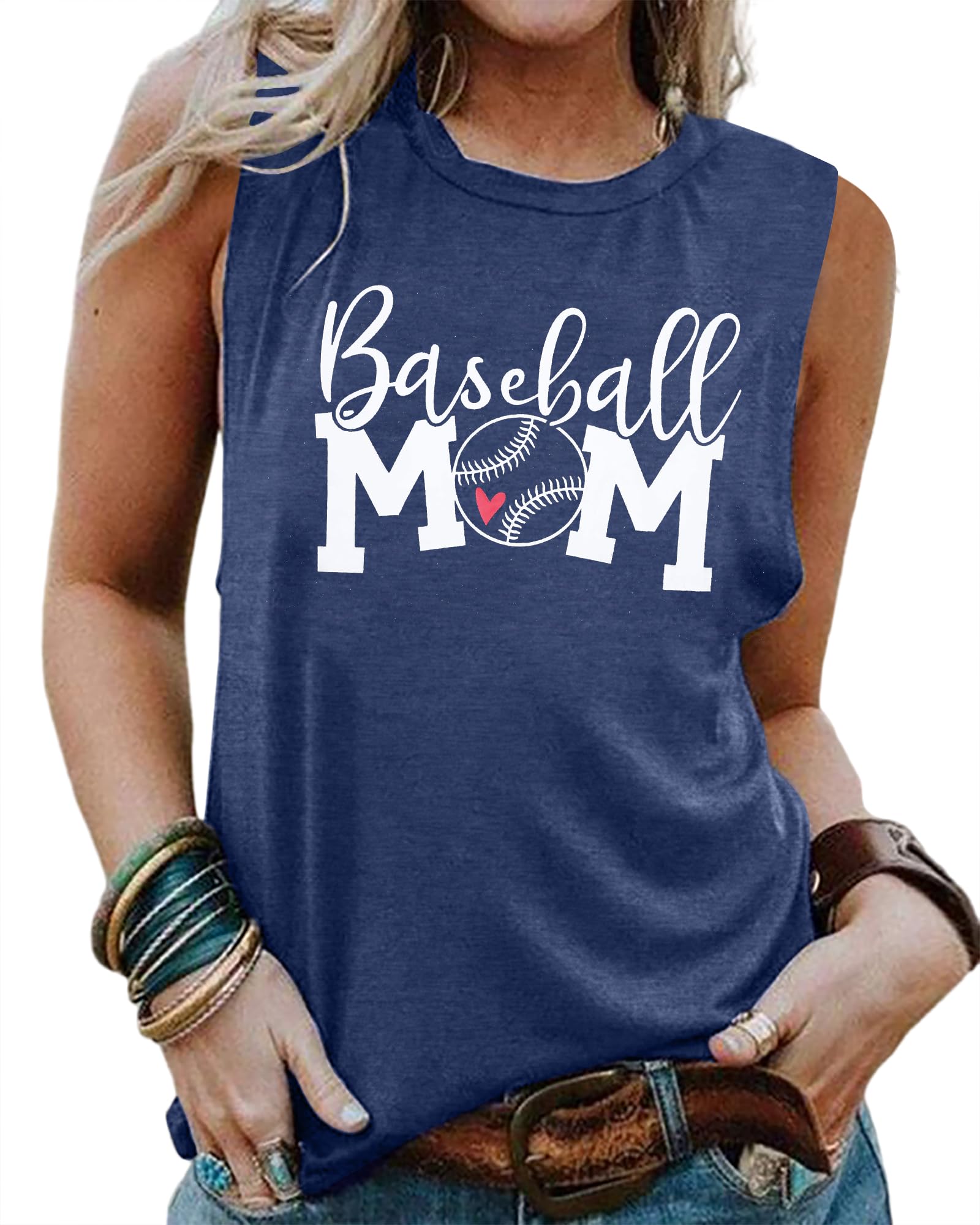 Baseball Mom Tank Tops Women Casual Sleeveless Tee Shirt Letter Print Summer Tops