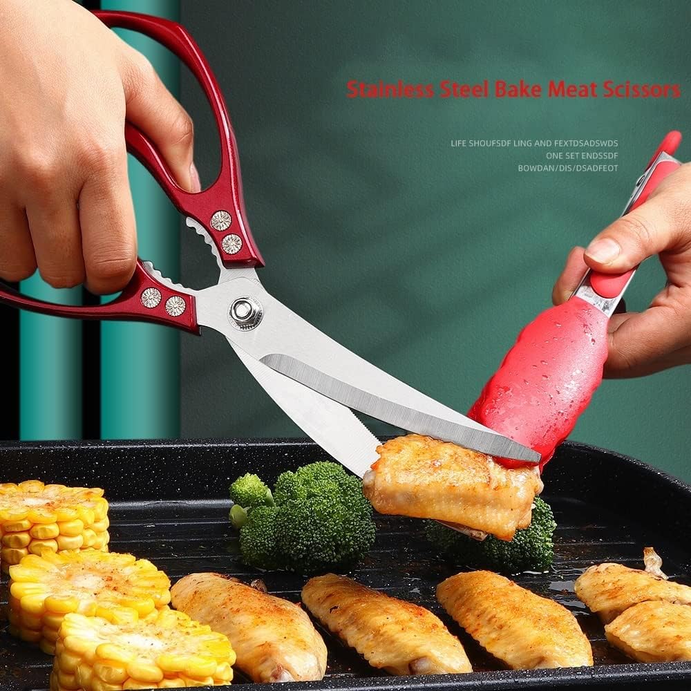 Kitchen Scissors, Stainless Steel Multifunctional Roast Meat Scissors Shear Chicken Steak Kitchen Practical Professional Shear Knife(Color:Scissors a)