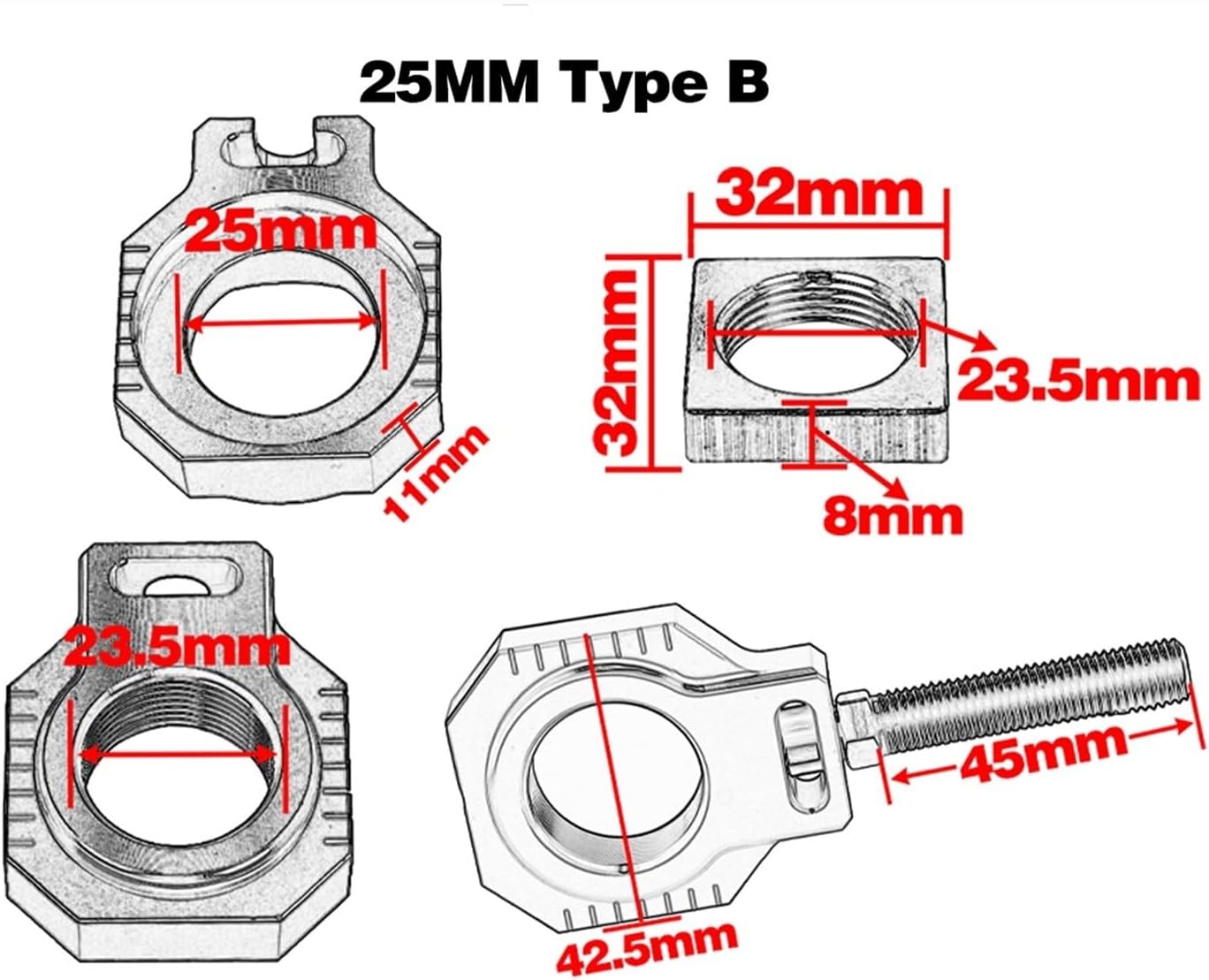 Motorcycle Parts CNC Rear Chain Adjuster Compatible With SX SXF XC XCF XCW XCWF EXC EXF 125 150 200 250 300 350 400 450 500 530 20/25MM(25mm Type B Blue)